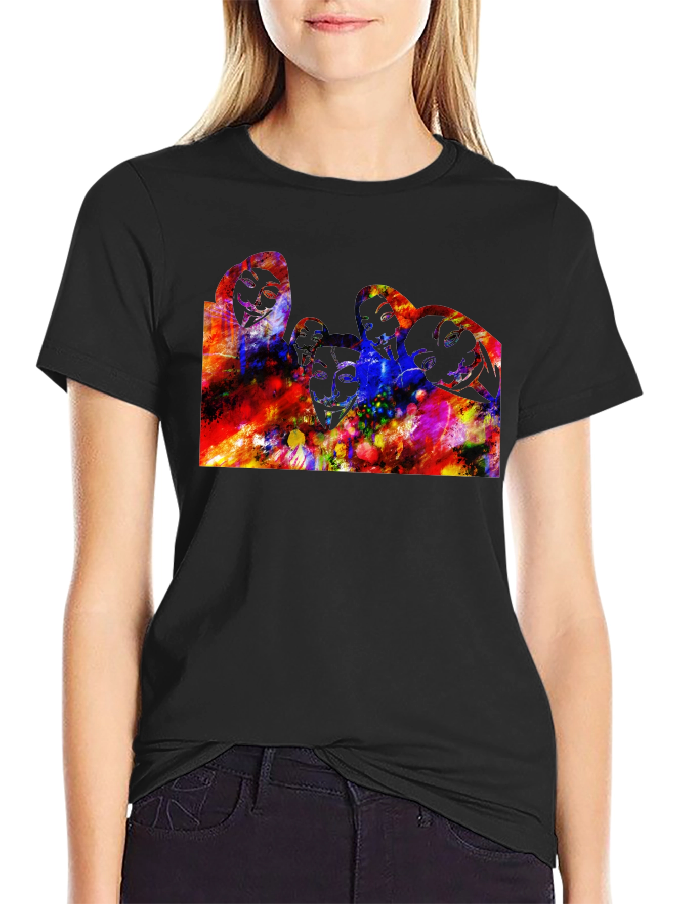 Abstract Faces Graphic Black T-Shirt