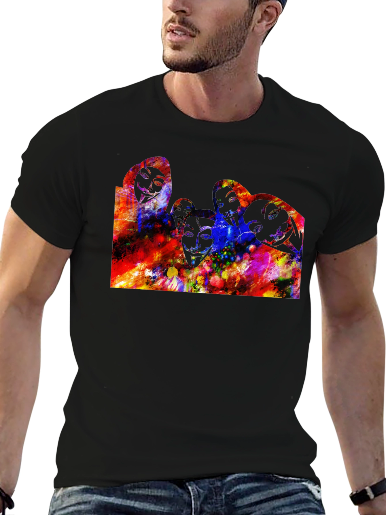 Abstract Faces Graphic Black T-Shirt