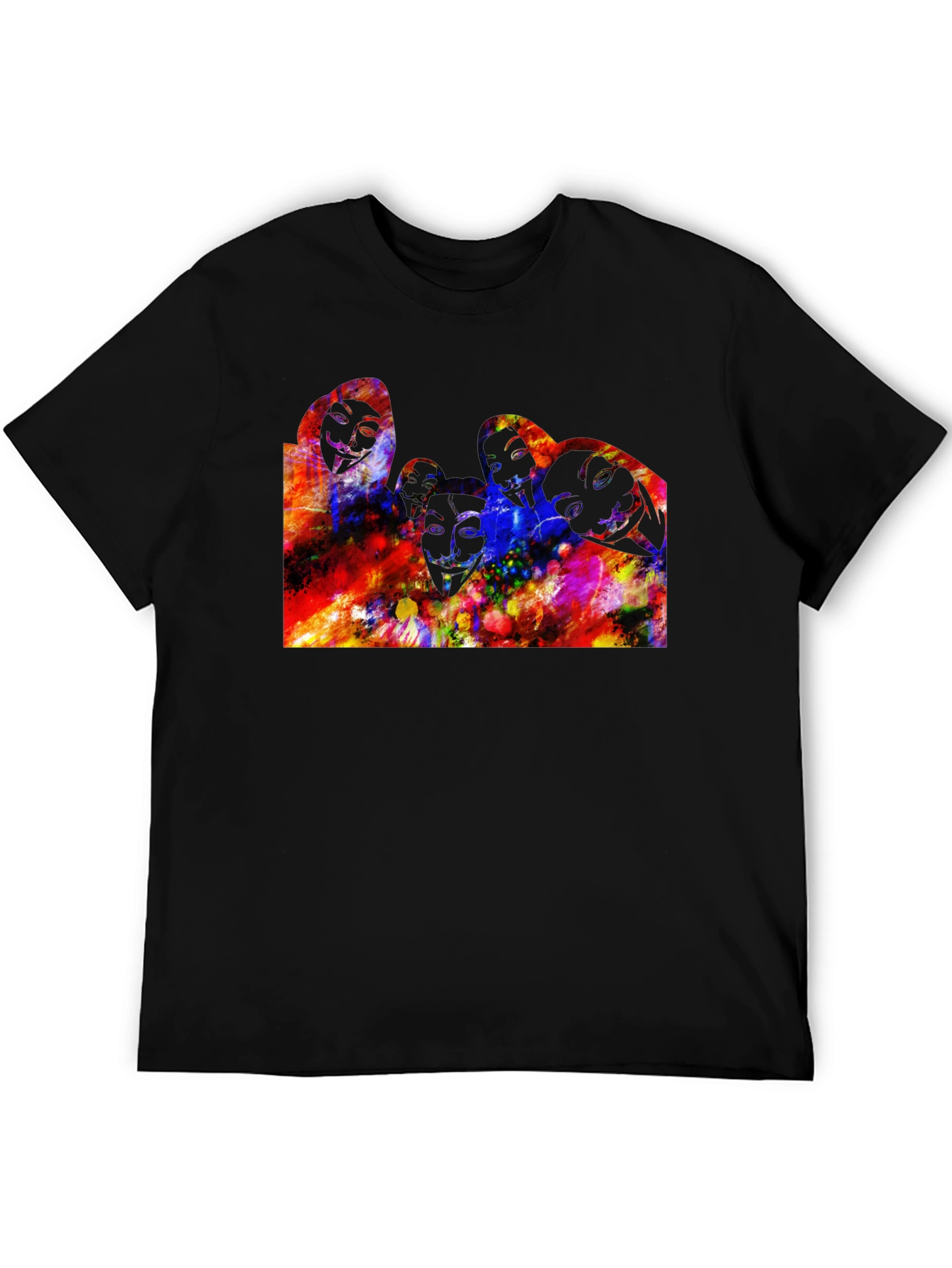 Abstract Faces Graphic Black T-Shirt