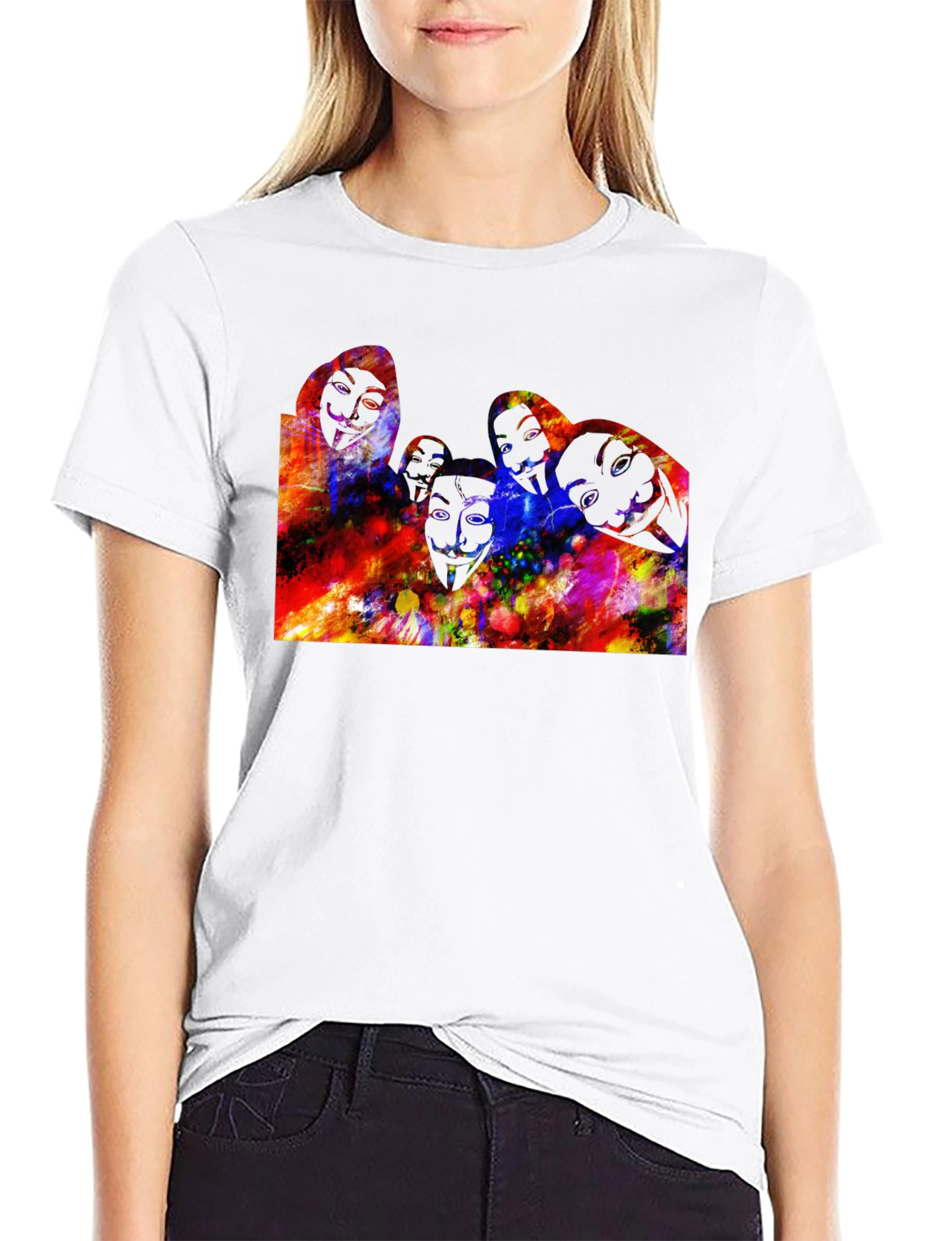 Abstract Faces Graphic Black T-Shirt