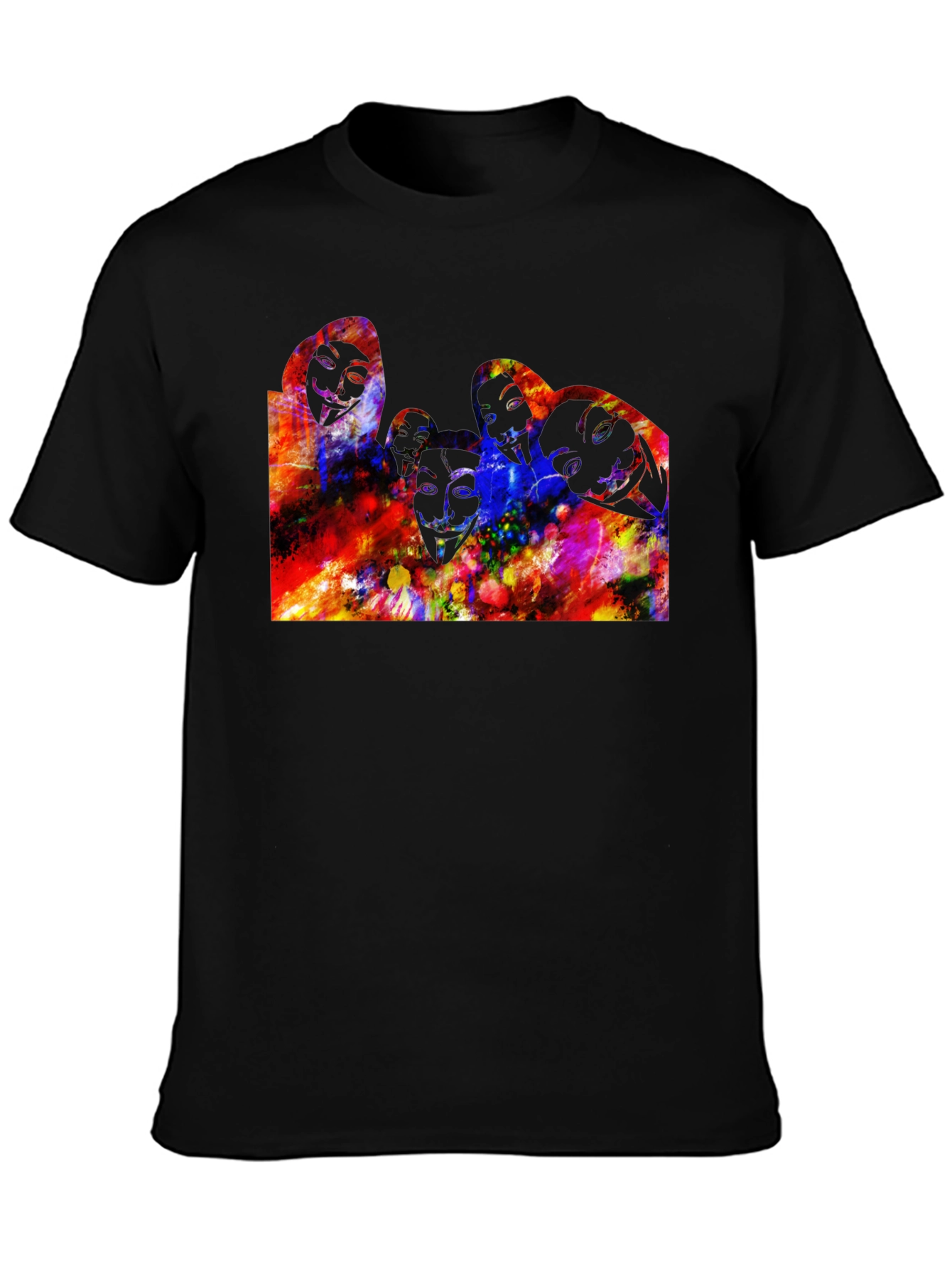 Abstract Faces Graphic Black T-Shirt