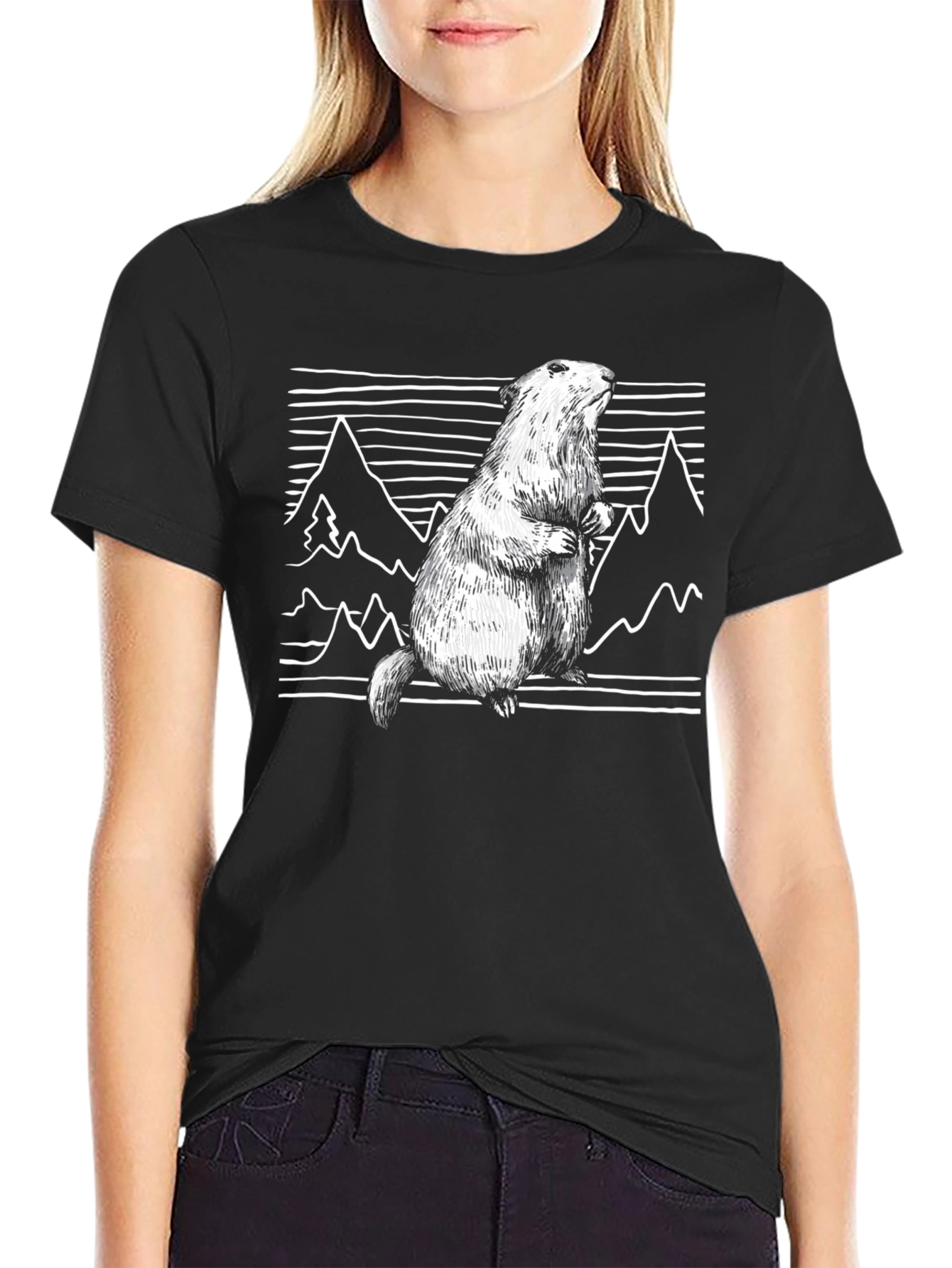 Mountain Marmot T-Shirt - Black Graphic Tee
