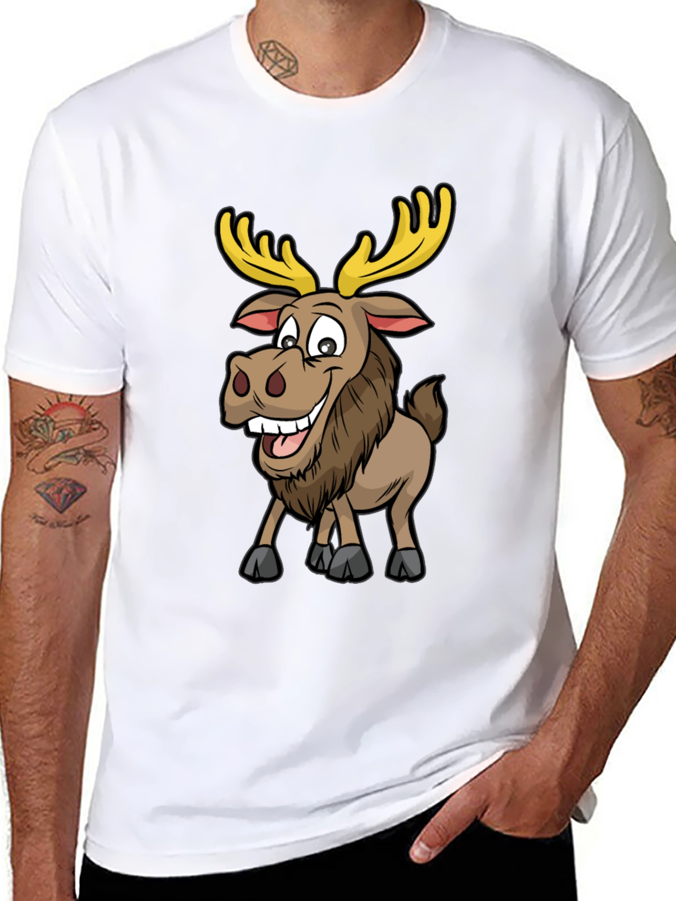 Moose Cartoon Graphic T-Shirt - Black