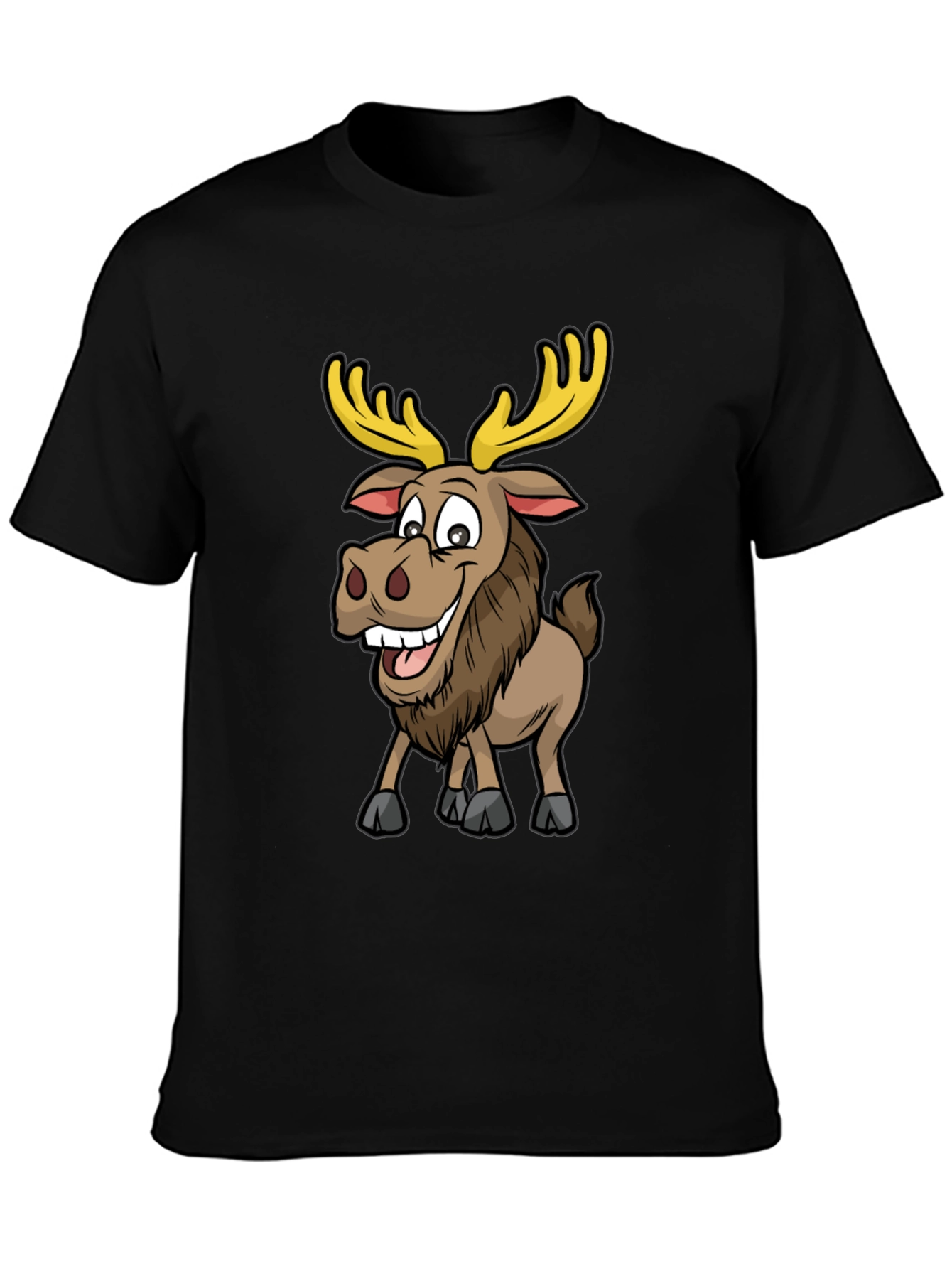 Moose Cartoon Graphic T-Shirt - Black
