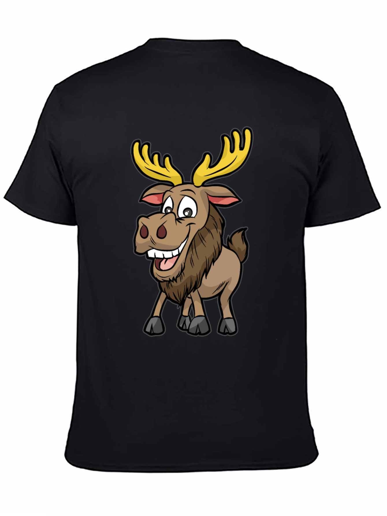 Moose Cartoon Graphic T-Shirt - Black