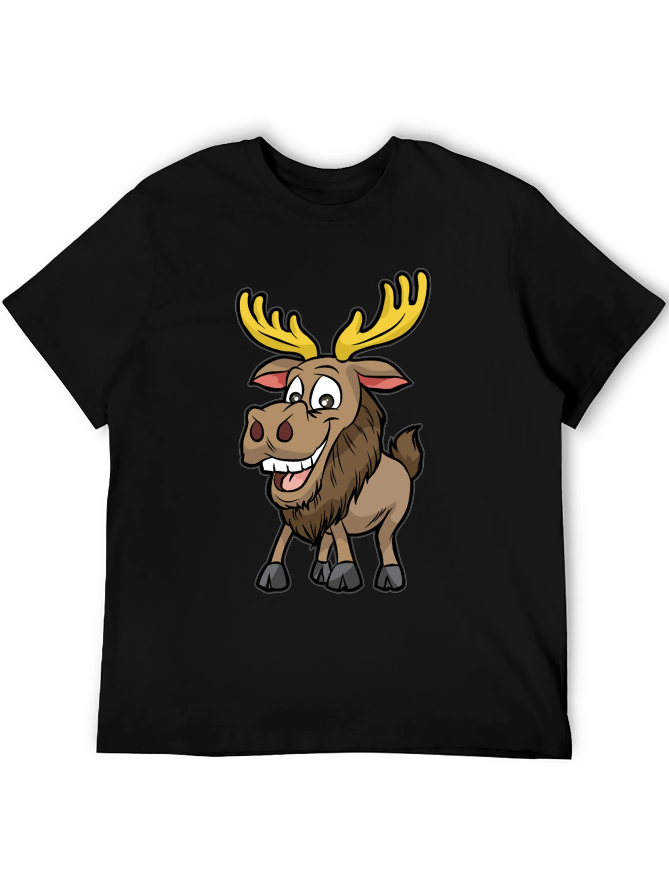 Moose Cartoon Graphic T-Shirt - Black