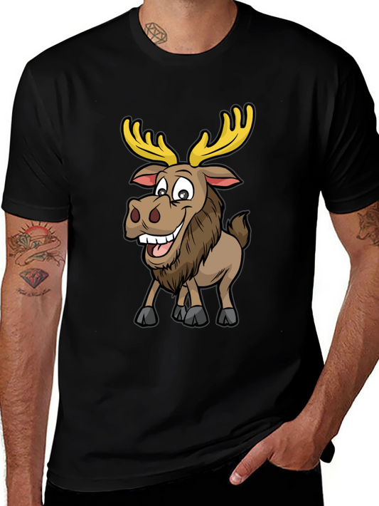 Moose Cartoon Graphic T-Shirt - Black