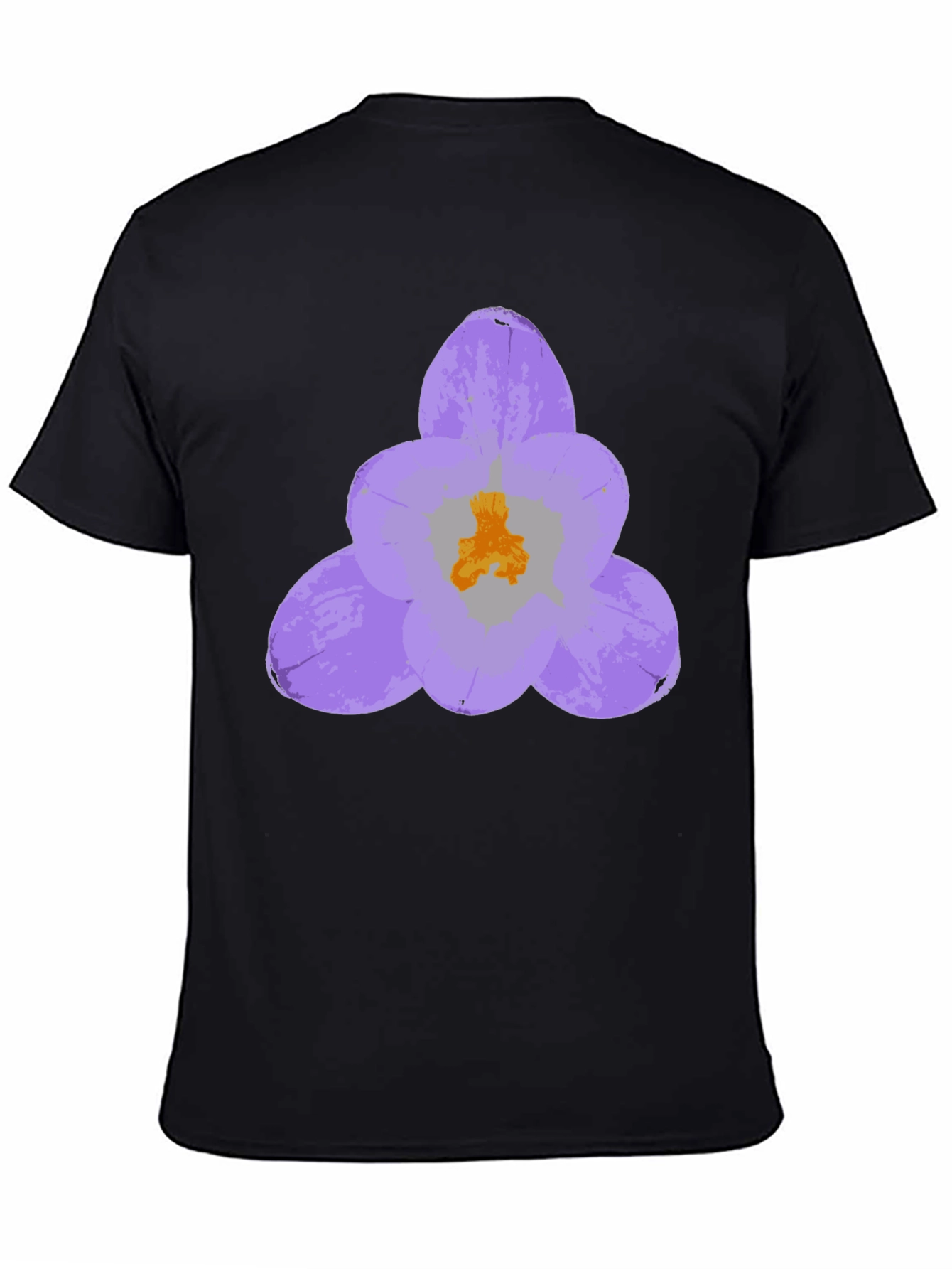 Black T-Shirt with Lavender Crocus Flower Design