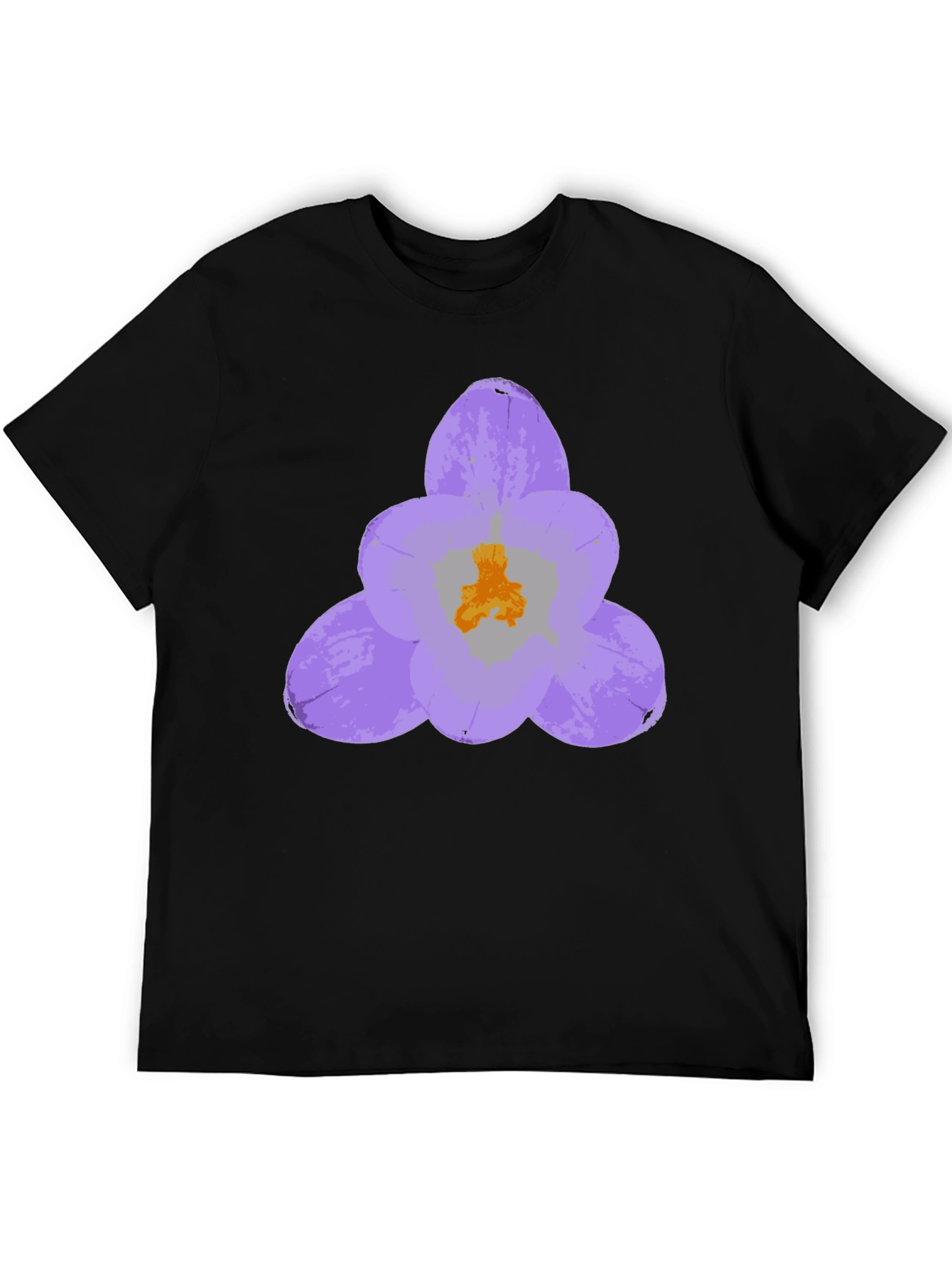 Black T-Shirt with Lavender Crocus Flower Design