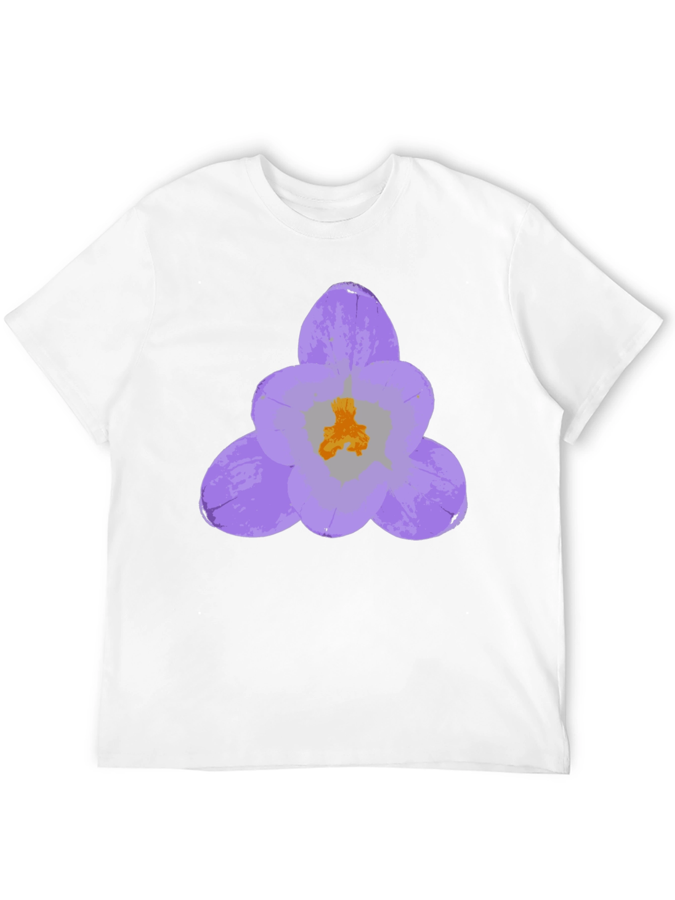 Black T-Shirt with Lavender Crocus Flower Design