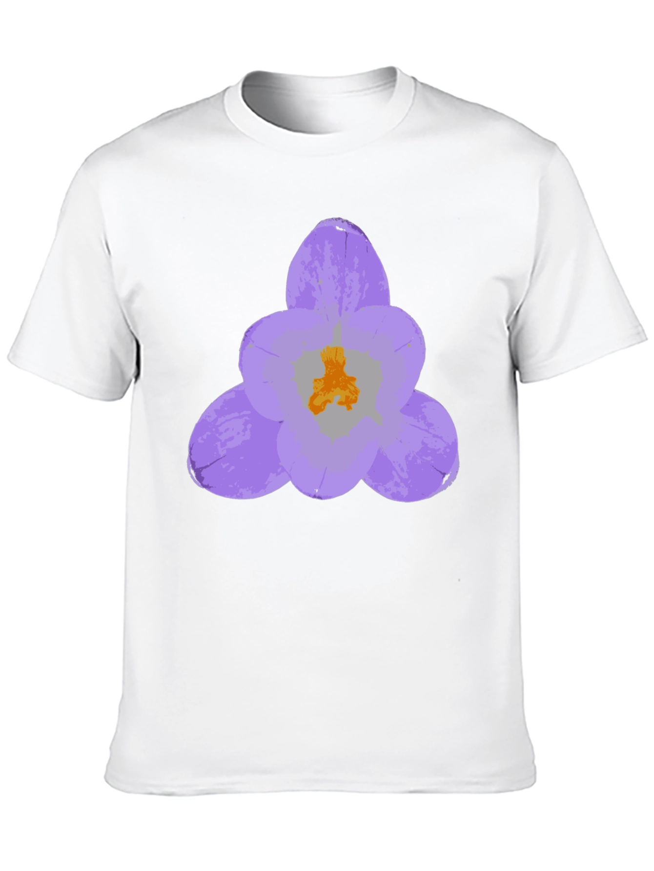 Black T-Shirt with Lavender Crocus Flower Design