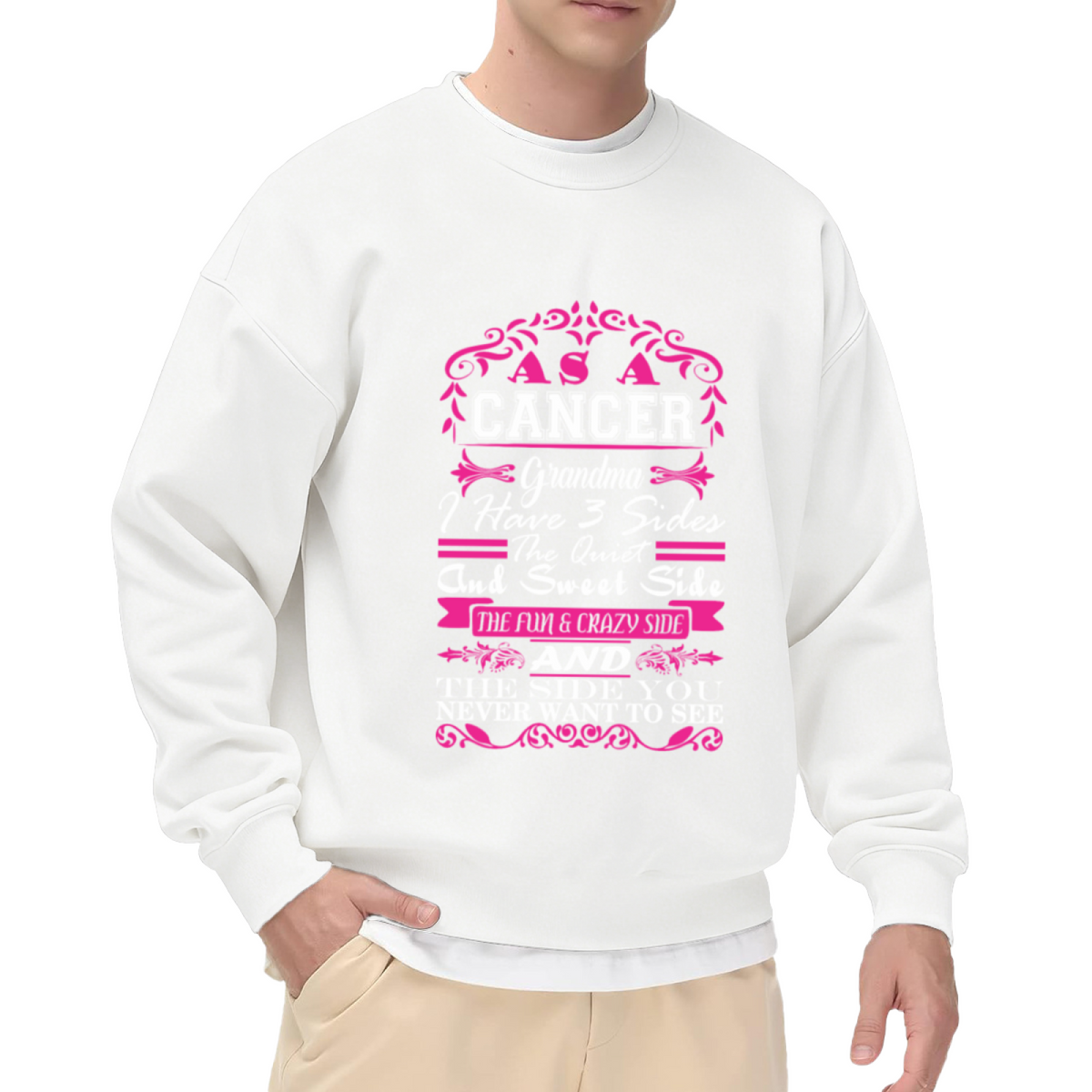 "CANCER GRANDMA" Three Sides Funny Quote - Crewneck Sweatshirt | Grandma Gift, Cancer, Funny Quote Gift