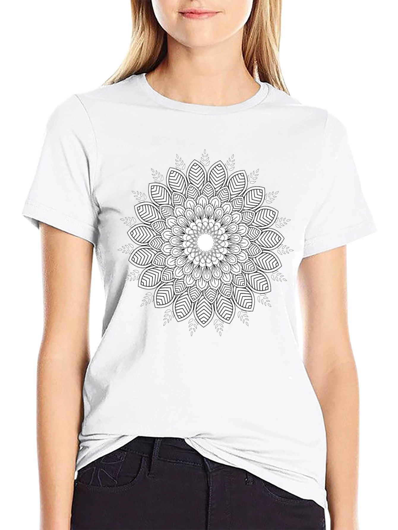 Black T-Shirt with Mandala Print