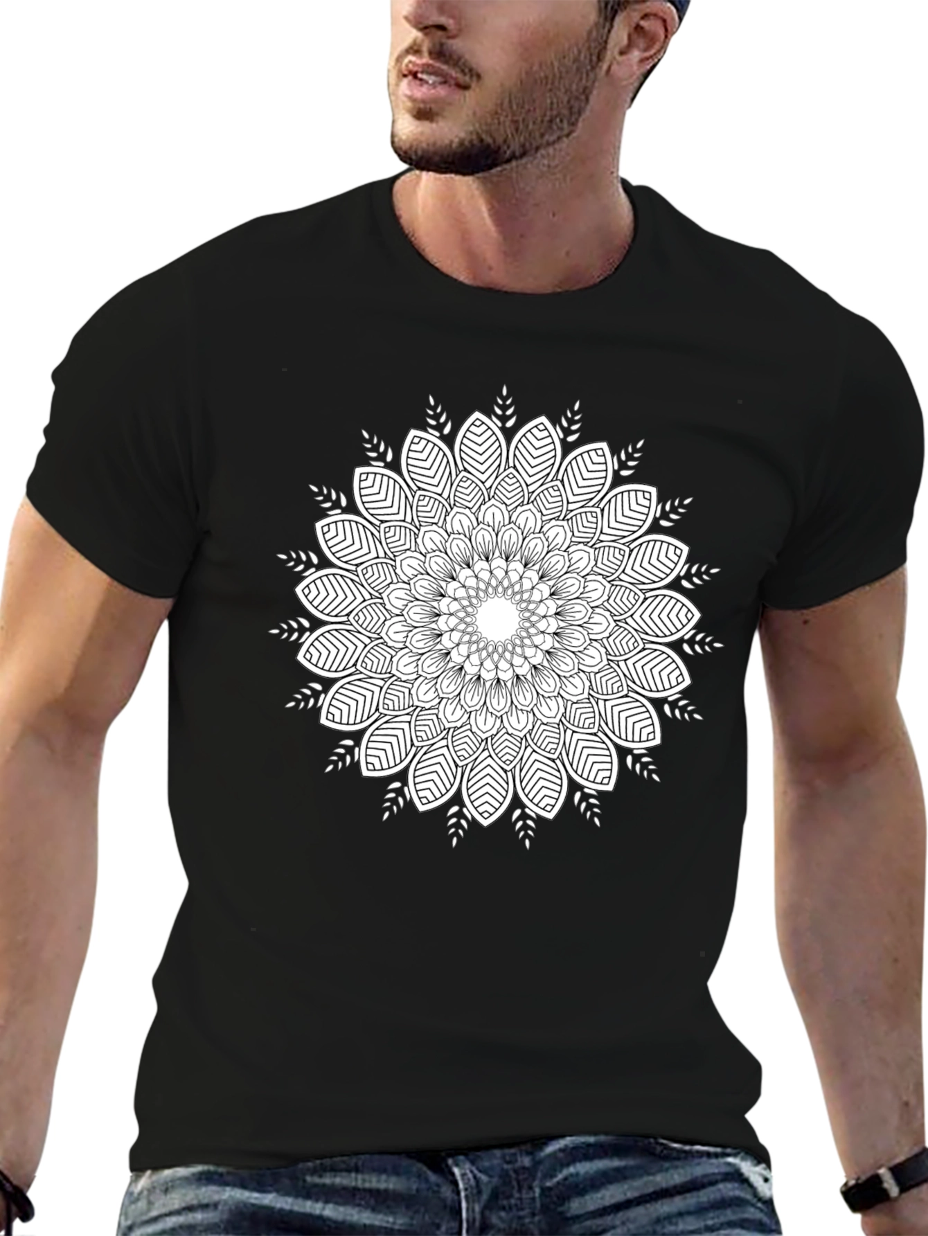 Black T-Shirt with Mandala Print