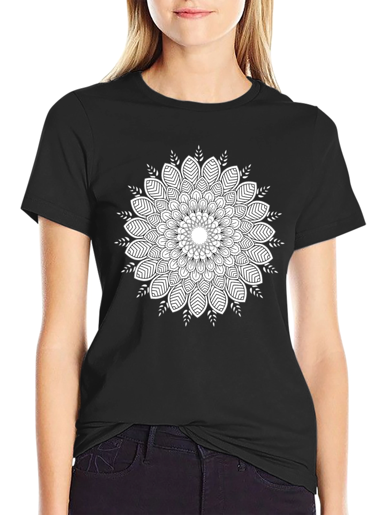 Black T-Shirt with Mandala Print
