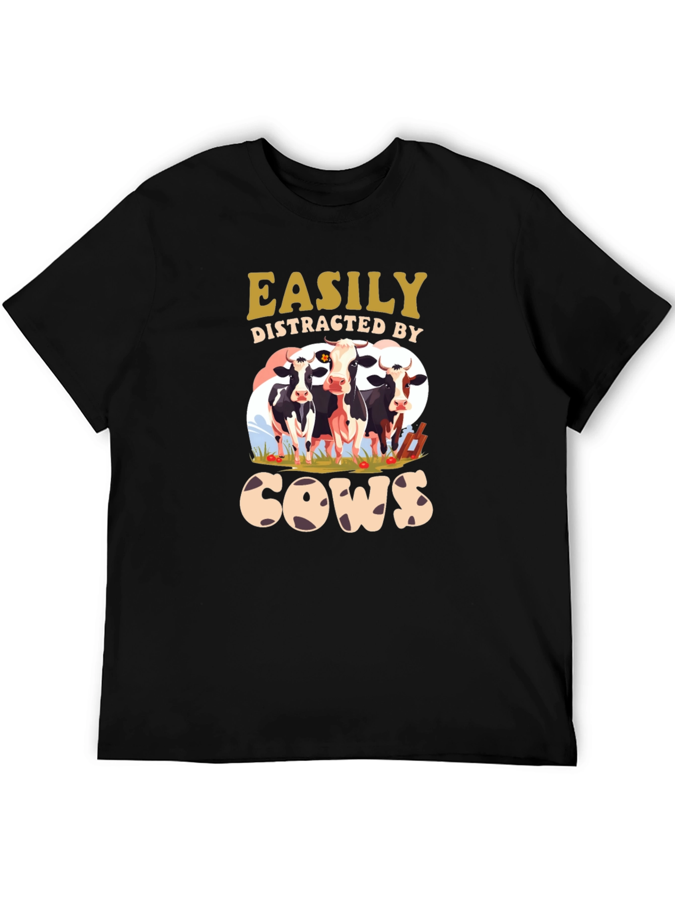 Easily Distracted by Cows Black T-Shirt