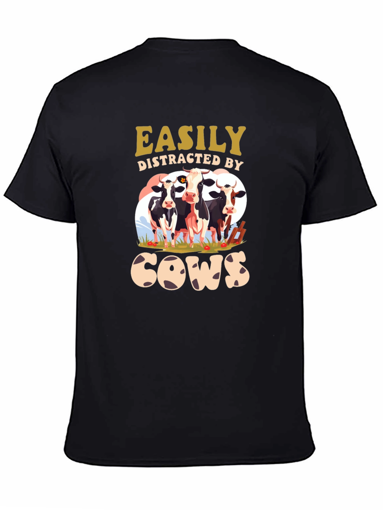 Easily Distracted by Cows Black T-Shirt