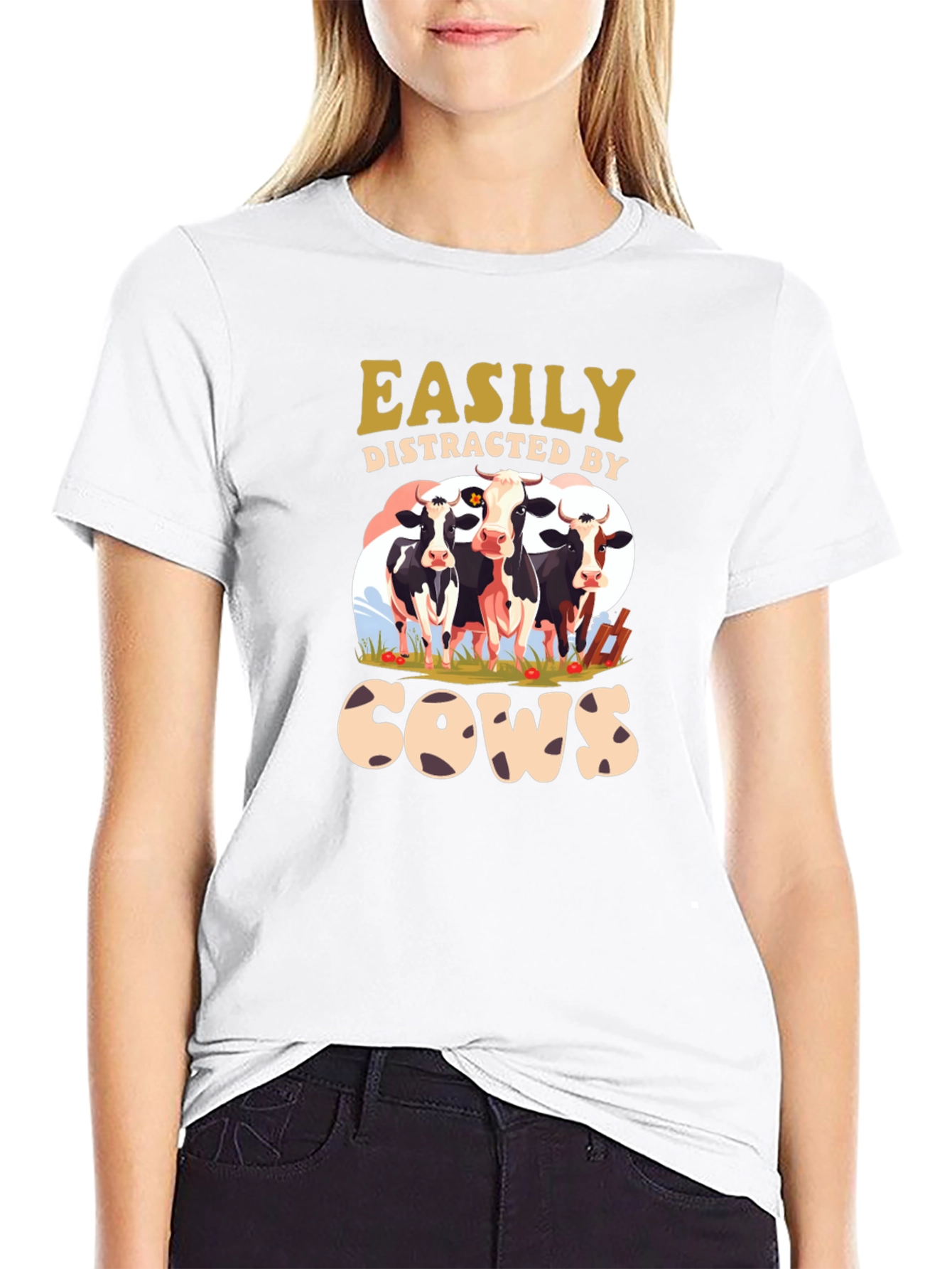Easily Distracted by Cows Black T-Shirt