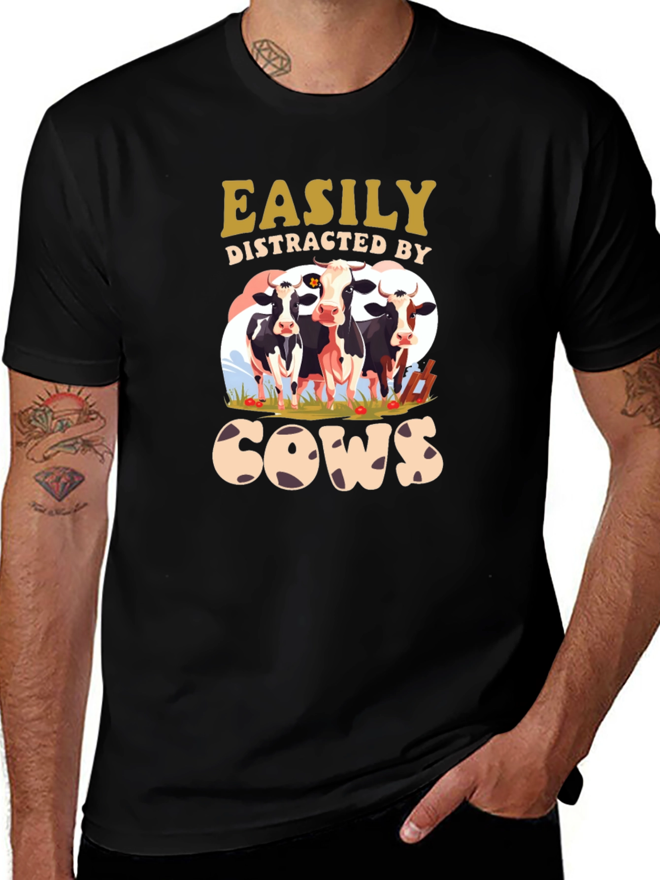 Easily Distracted by Cows Black T-Shirt