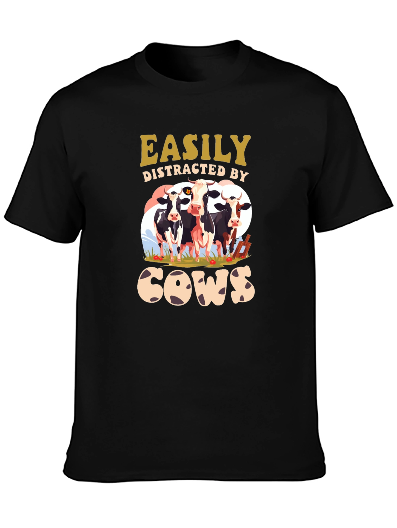 Easily Distracted by Cows Black T-Shirt