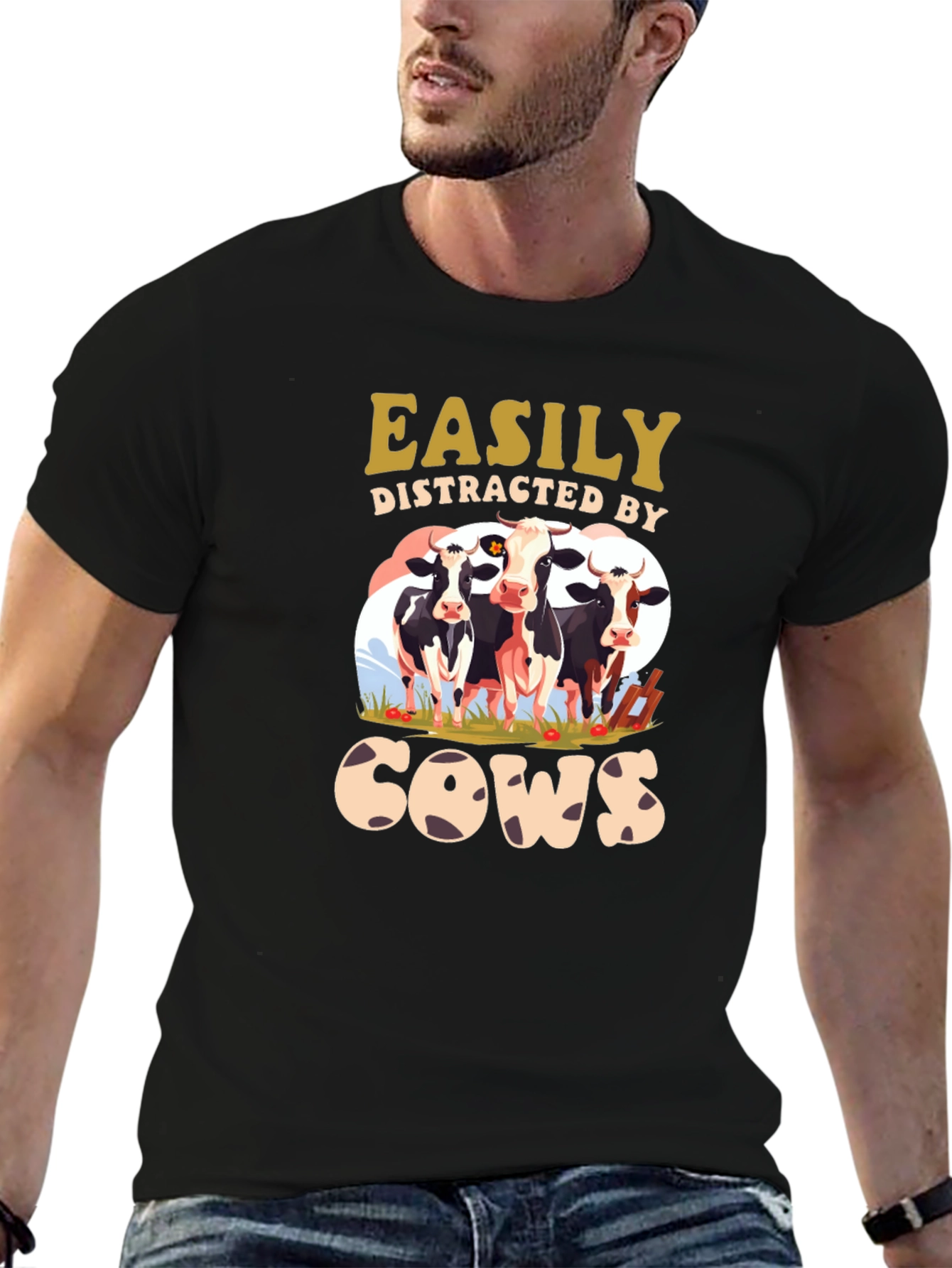 Easily Distracted by Cows Black T-Shirt