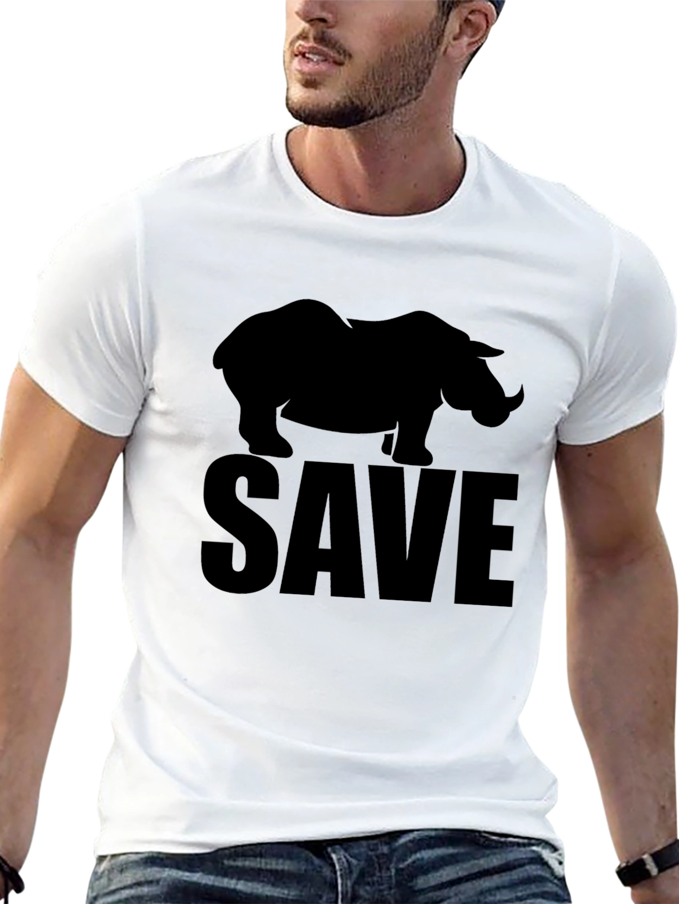 Save Rhinos Graphic Tee - Black Cotton T-Shirt