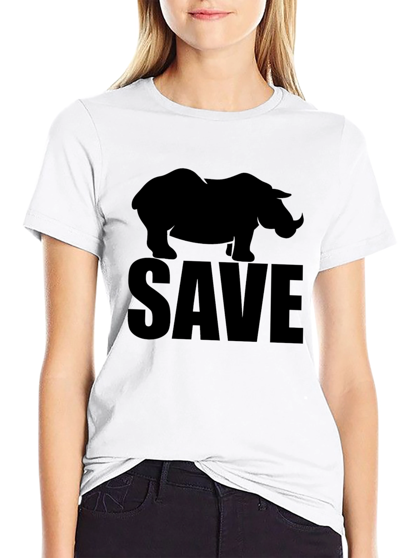 Save Rhinos Graphic Tee - Black Cotton T-Shirt