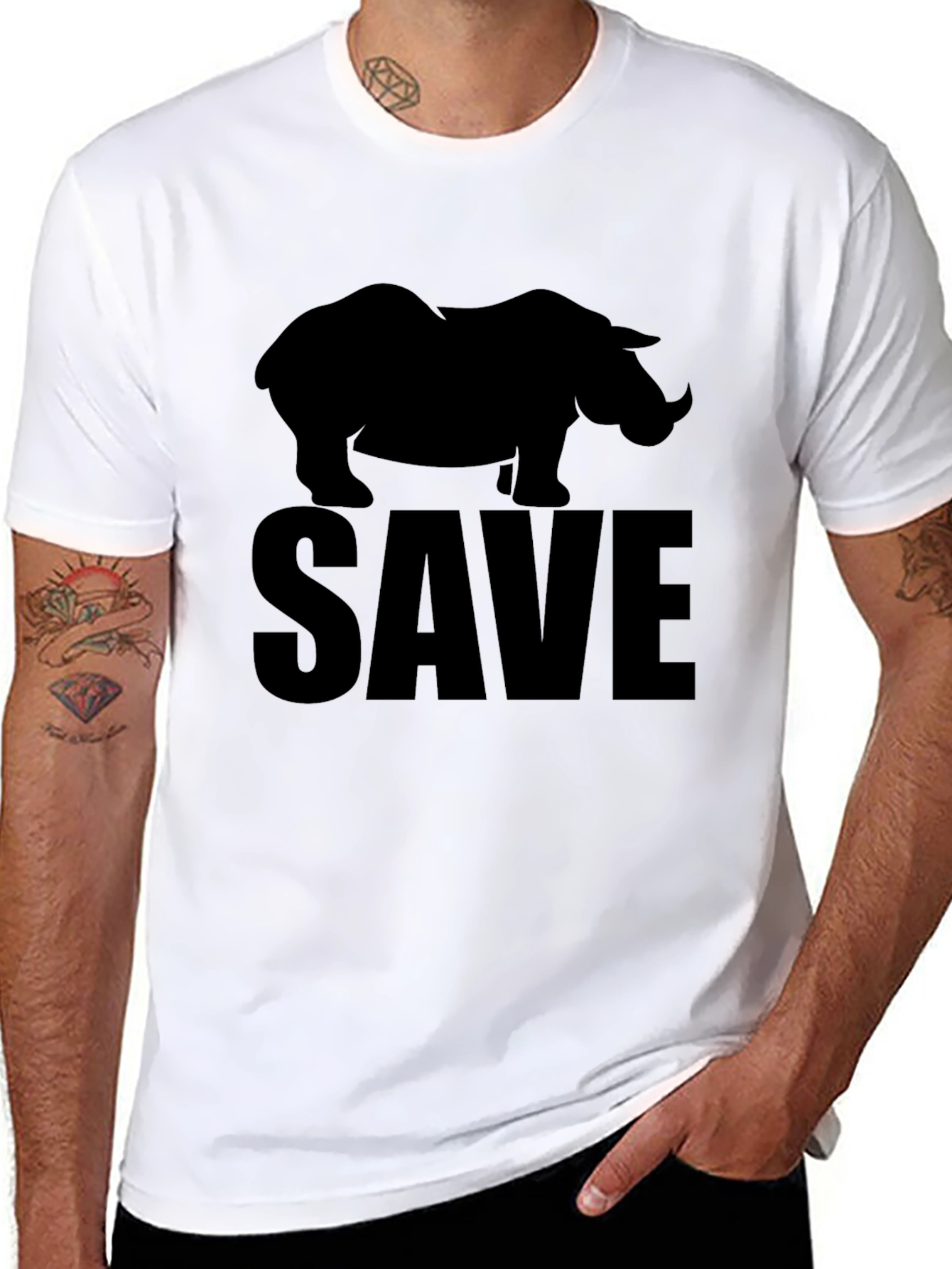 Save Rhinos Graphic Tee - Black Cotton T-Shirt