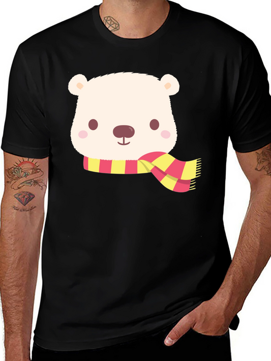 Cute Bear Scarf Black T-Shirt
