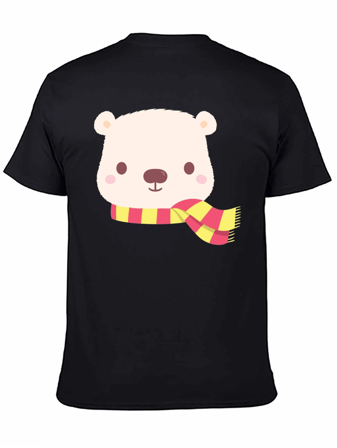 Cute Bear Scarf Black T-Shirt
