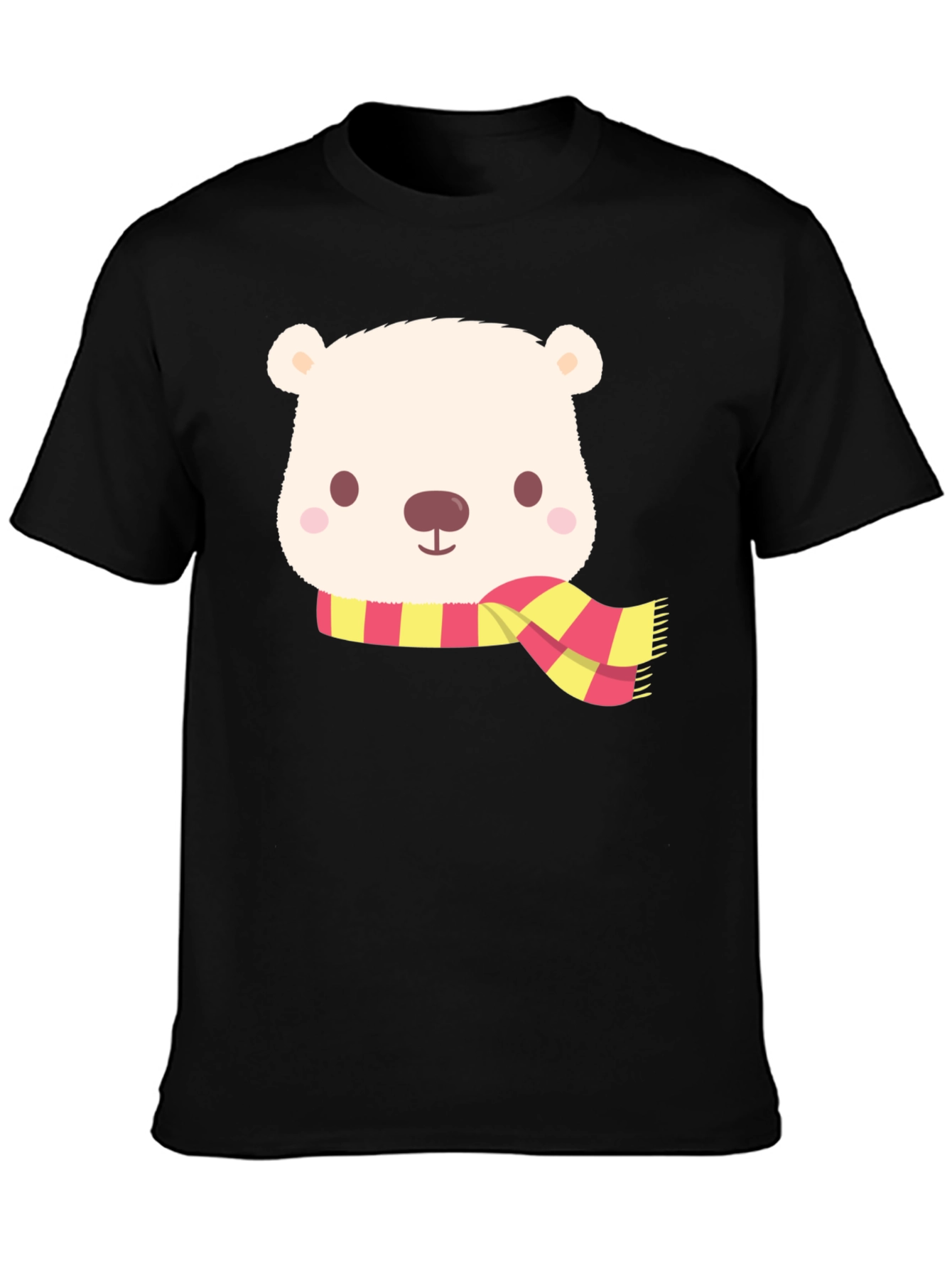 Cute Bear Scarf Black T-Shirt