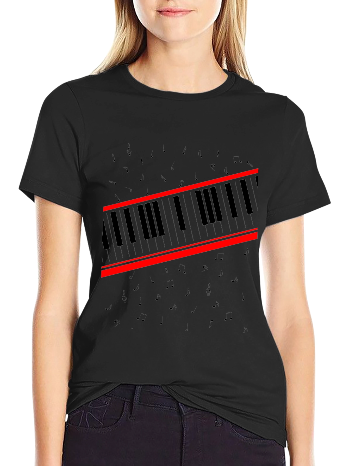 Piano Keys Graphic Tee - Music Lovers Black T-Shirt