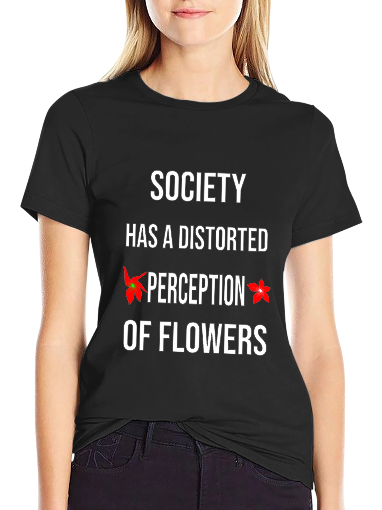 Society Distorted Flower Perception Black T-Shirt