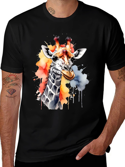 Giraffe Watercolor Graphic Tee - Black Cotton