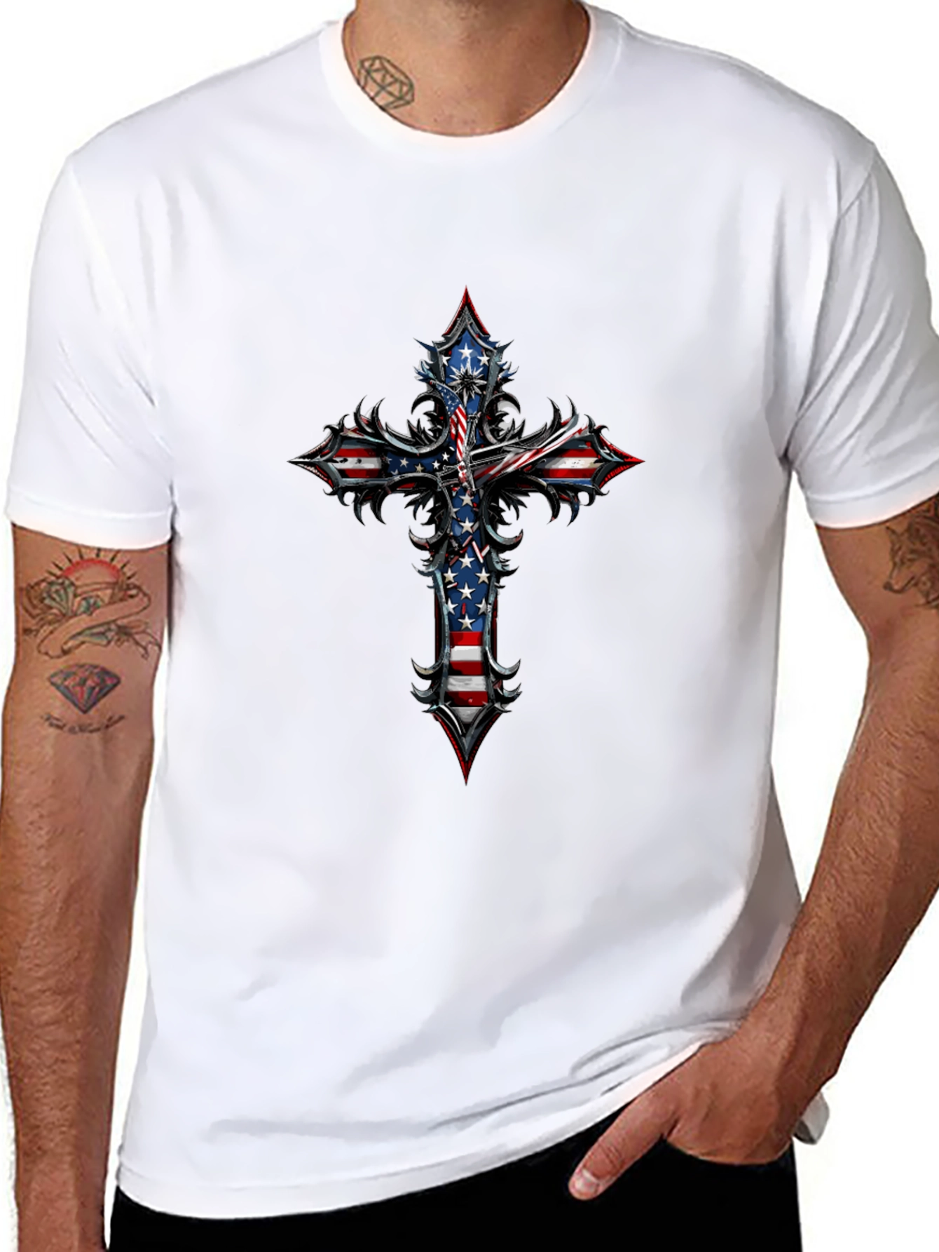 American Flag Cross Graphic Tee