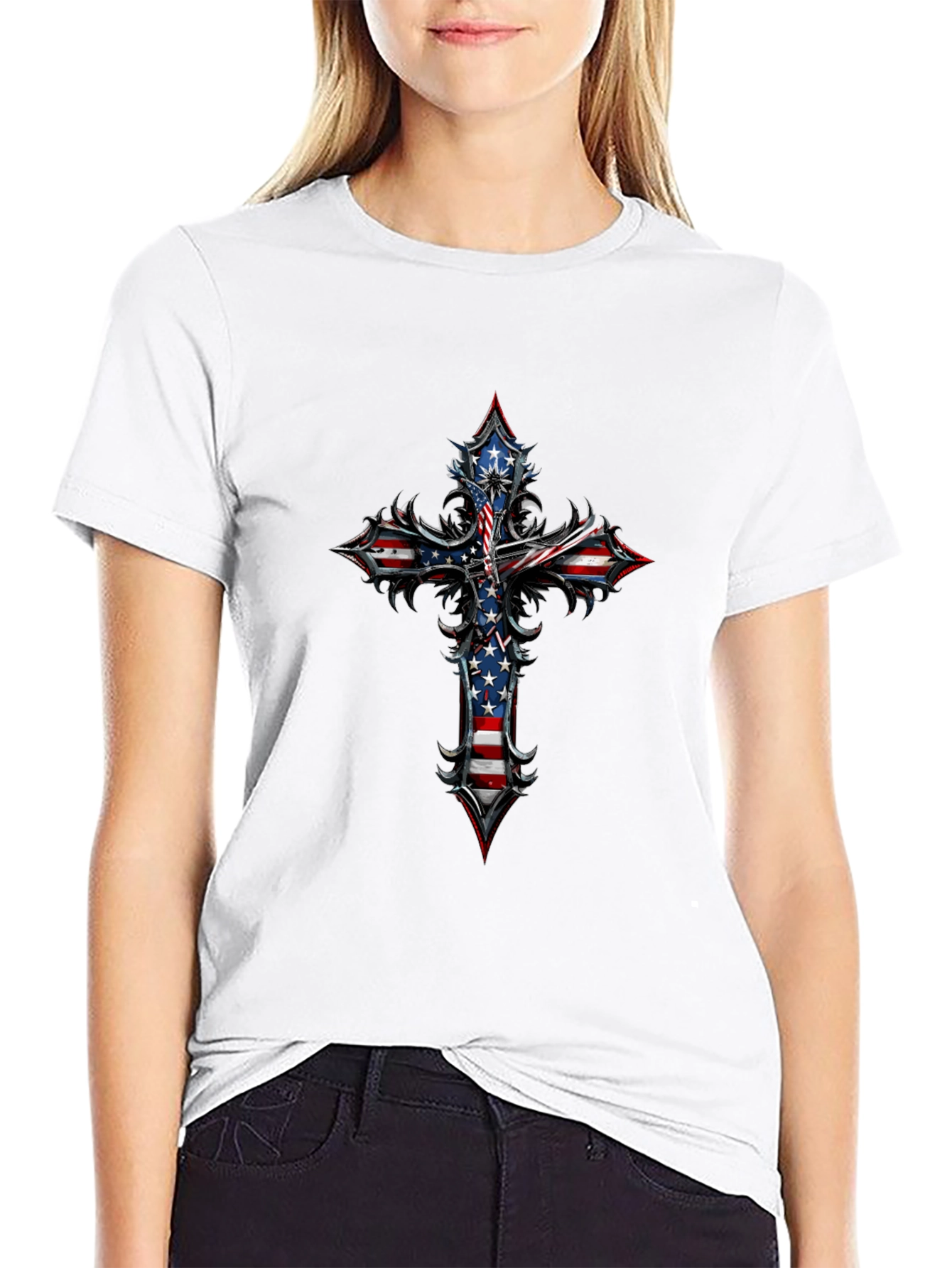 American Flag Cross Graphic Tee