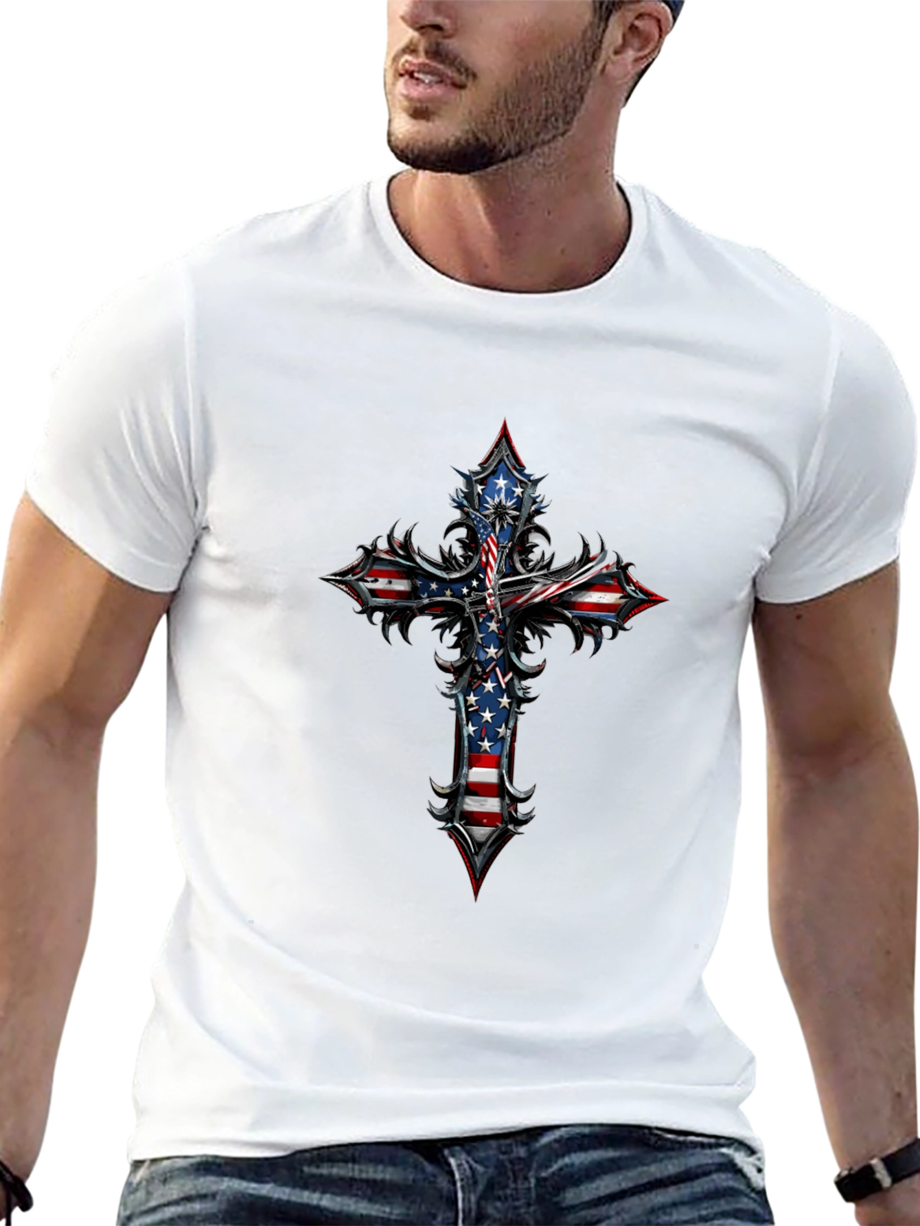 American Flag Cross Graphic Tee