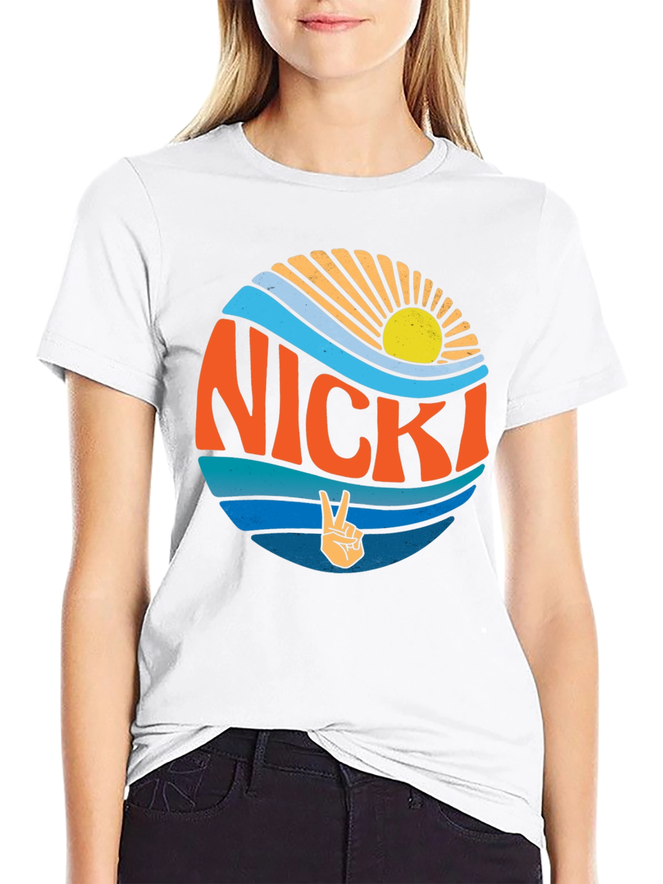 Nicki Retro Sun & Waves Graphic T-Shirt
