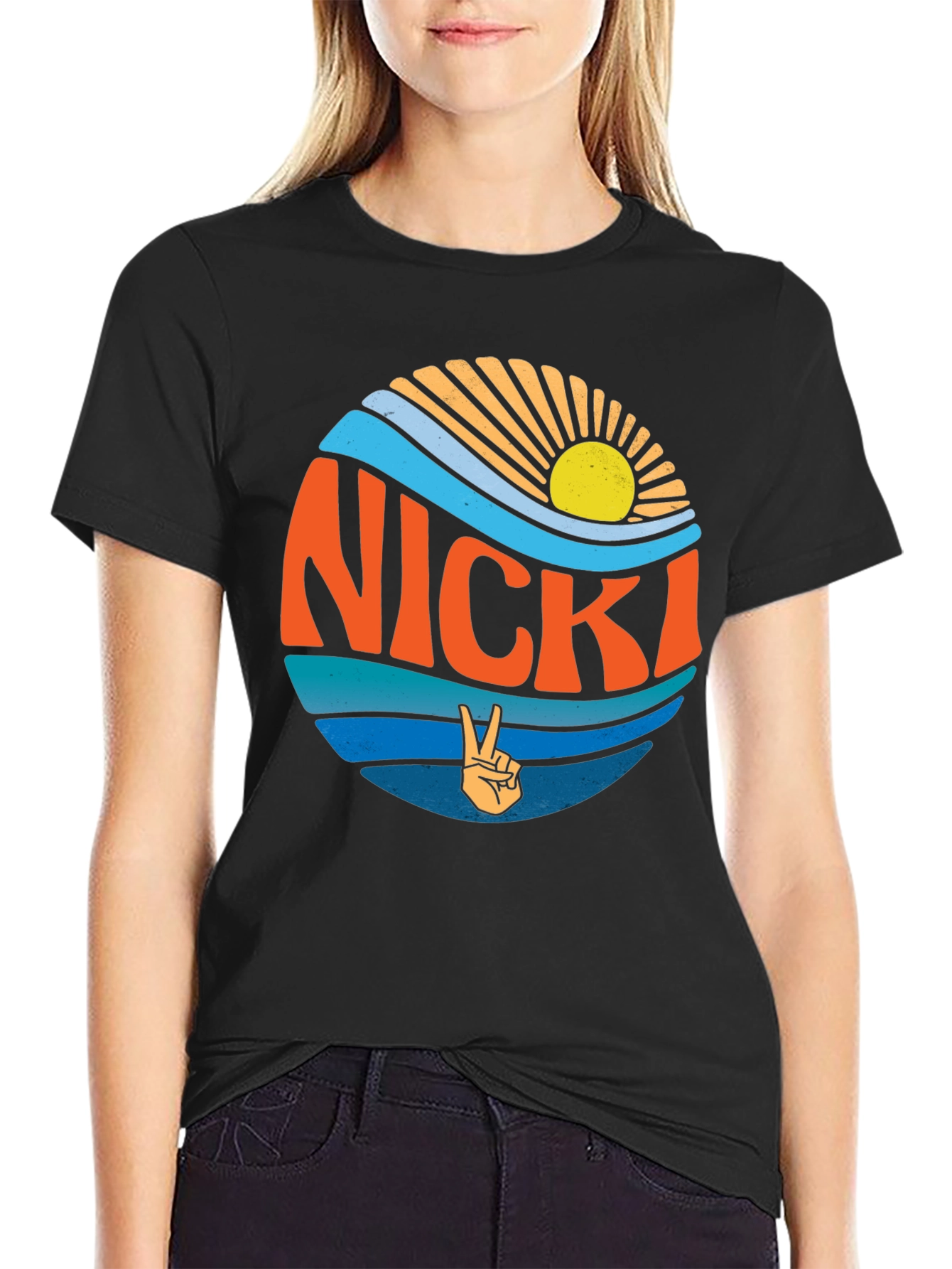 Nicki Retro Sun & Waves Graphic T-Shirt