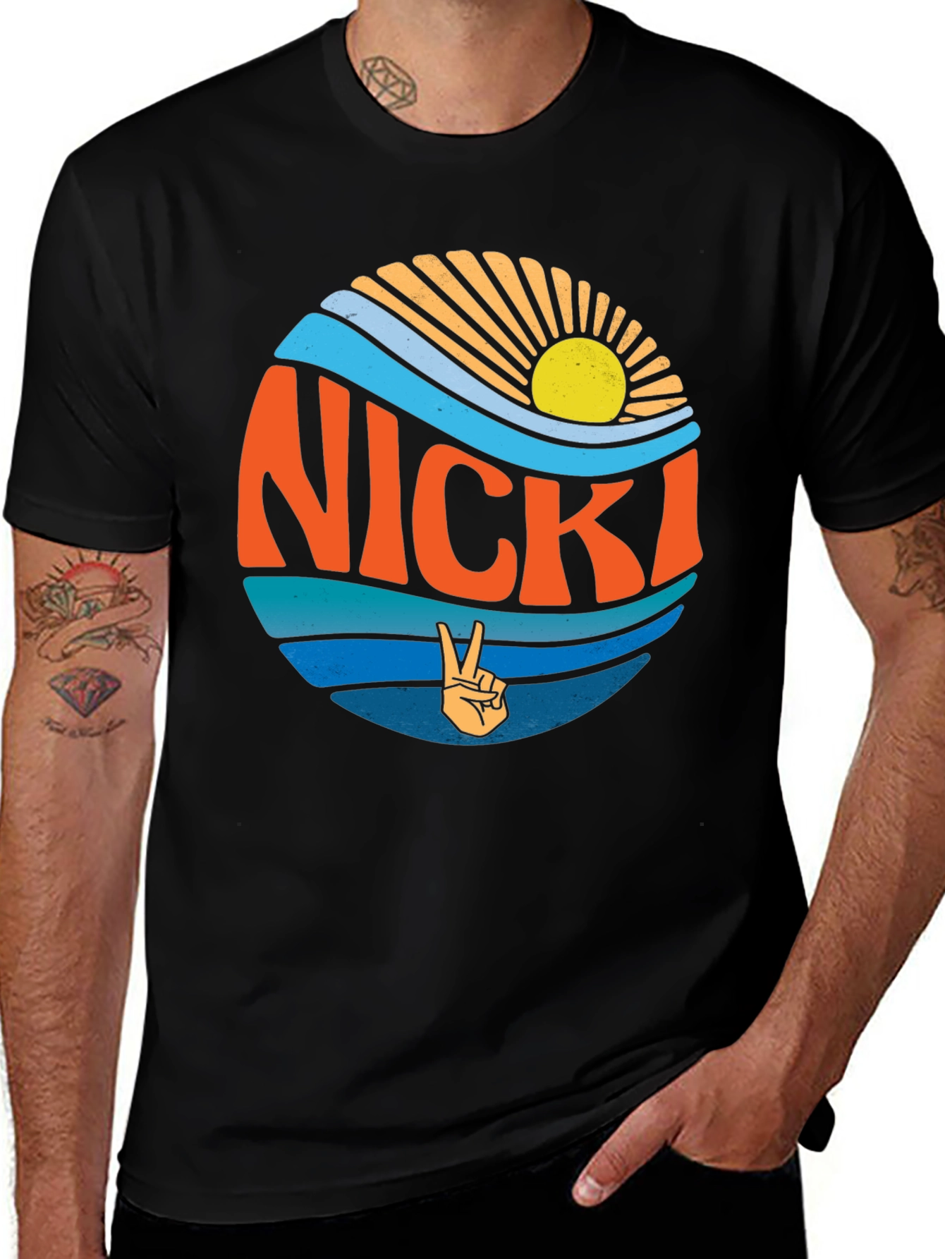 Nicki Retro Sun & Waves Graphic T-Shirt