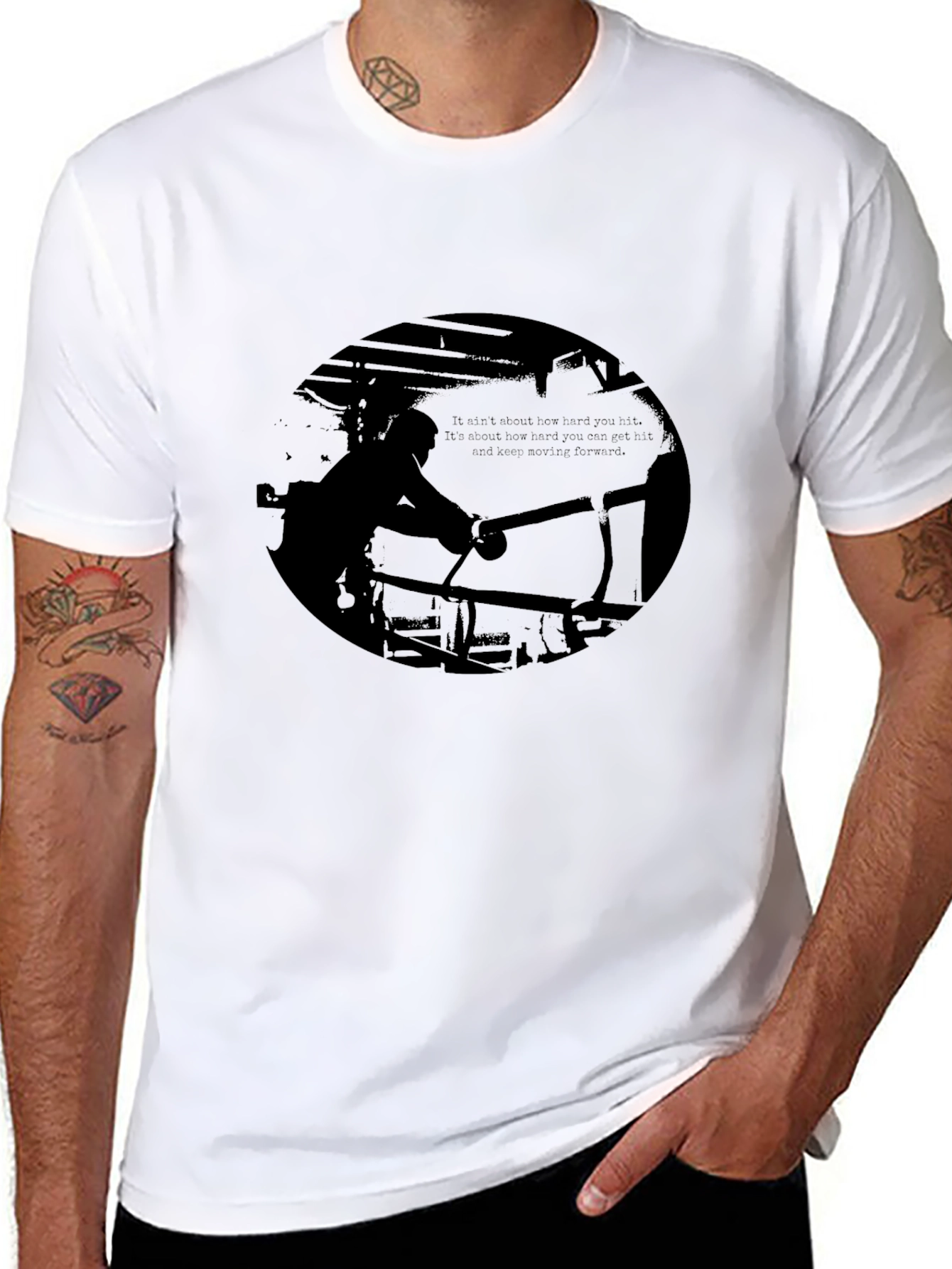 Black Graphic Print Tee - Boxing Silhouette Design
