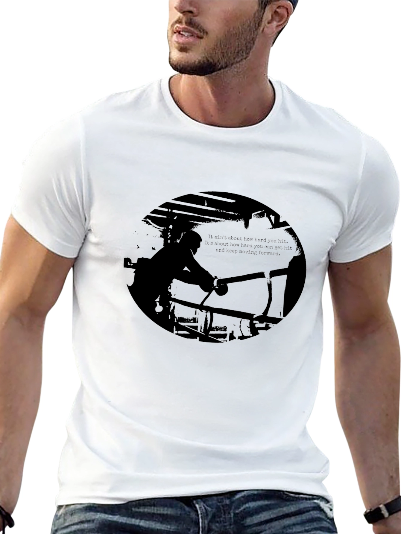 Black Graphic Print Tee - Boxing Silhouette Design