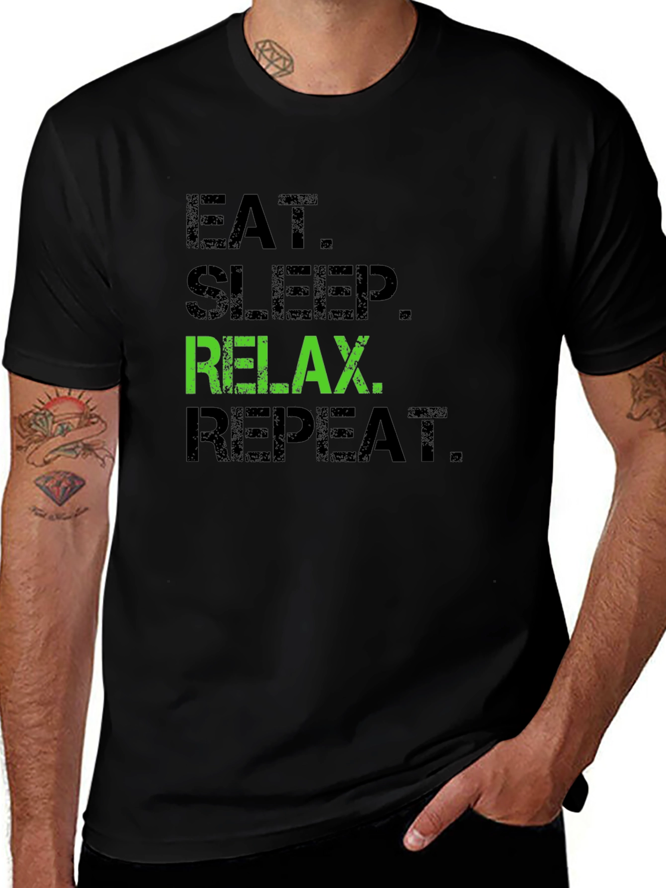 Eat Sleep Relax Repeat Black Graphic Tee