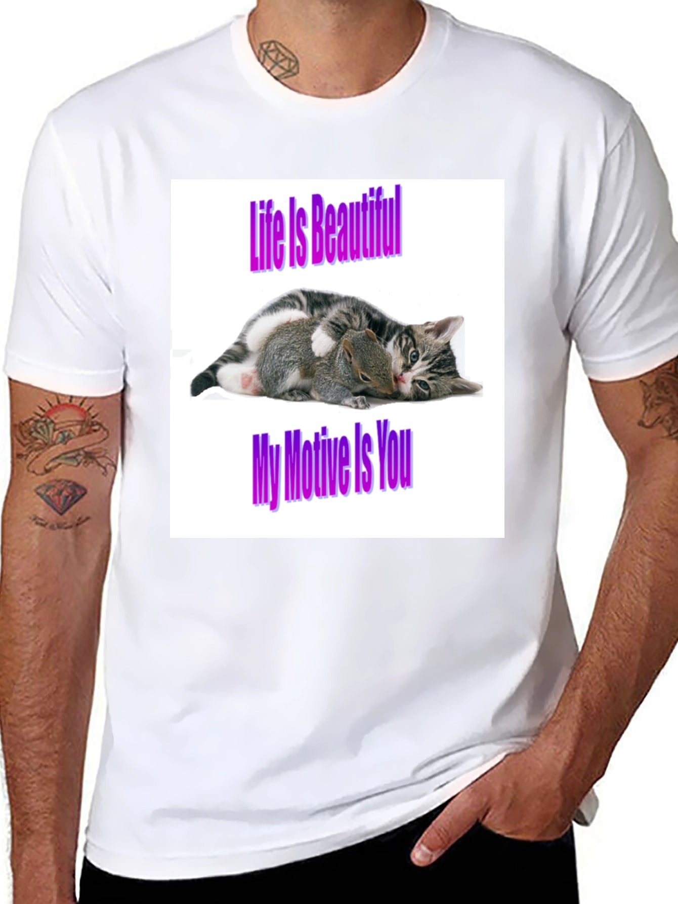 Life is Beautiful Cat & Squirrel Graphic Tee