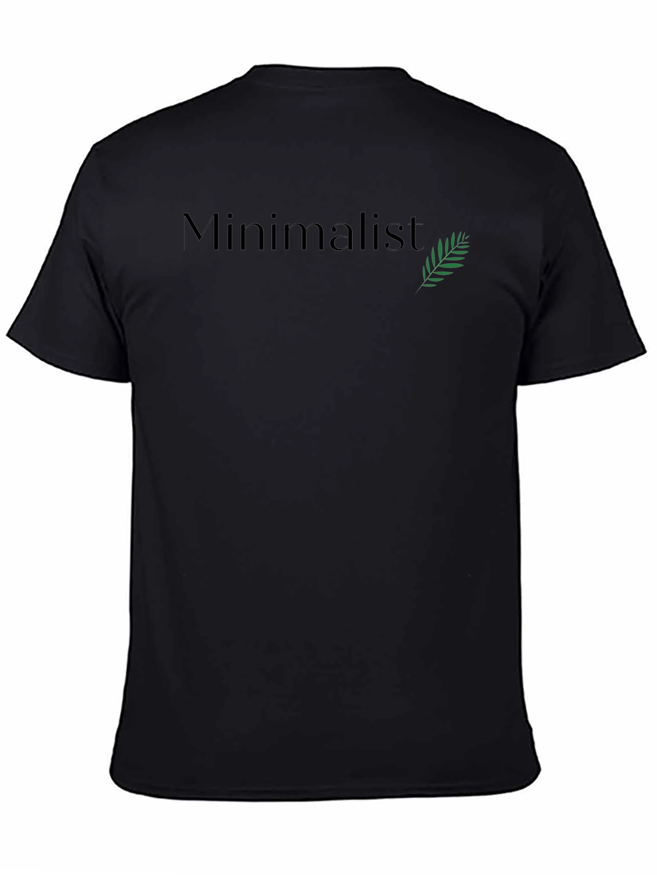 Minimalist Black T-Shirt with Green Leaf Design