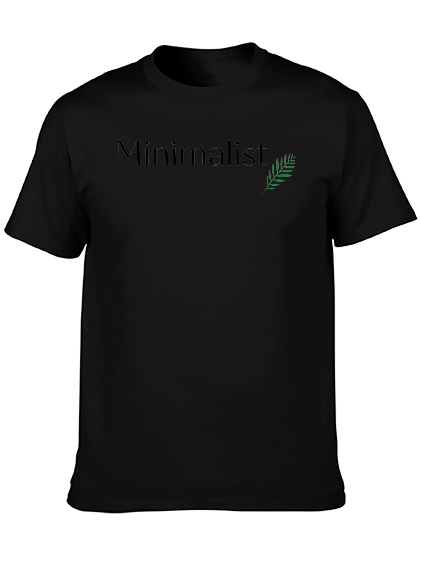 Minimalist Black T-Shirt with Green Leaf Design