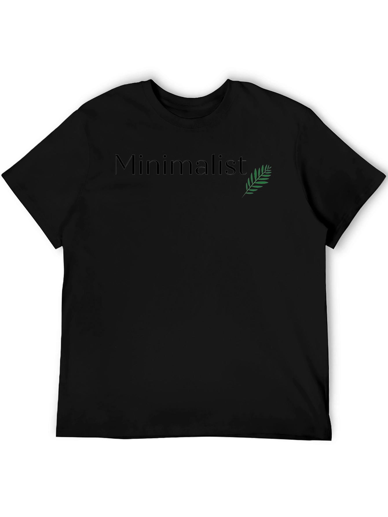 Minimalist Black T-Shirt with Green Leaf Design