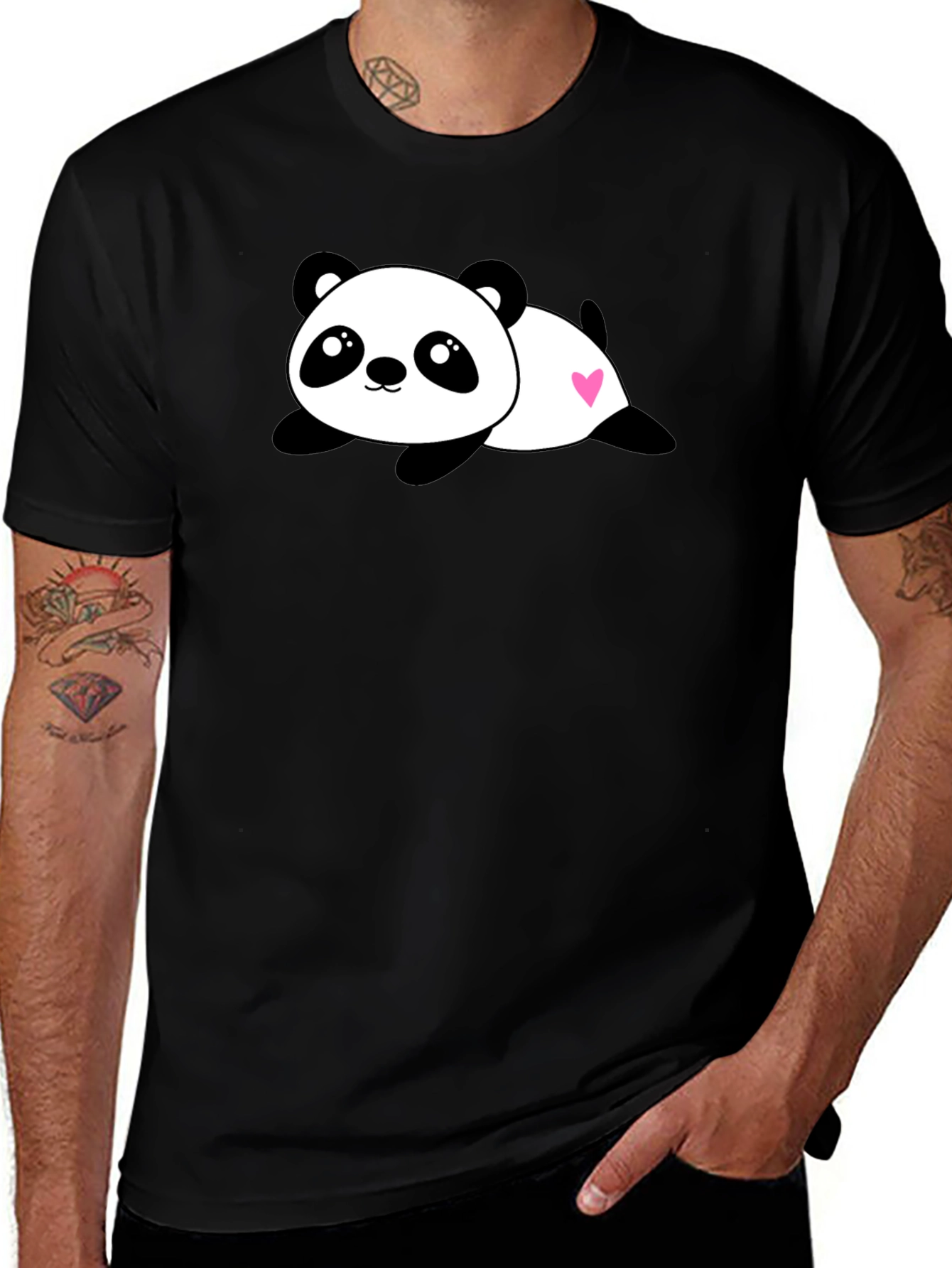 Cute Panda Heart Graphic Black T-Shirt