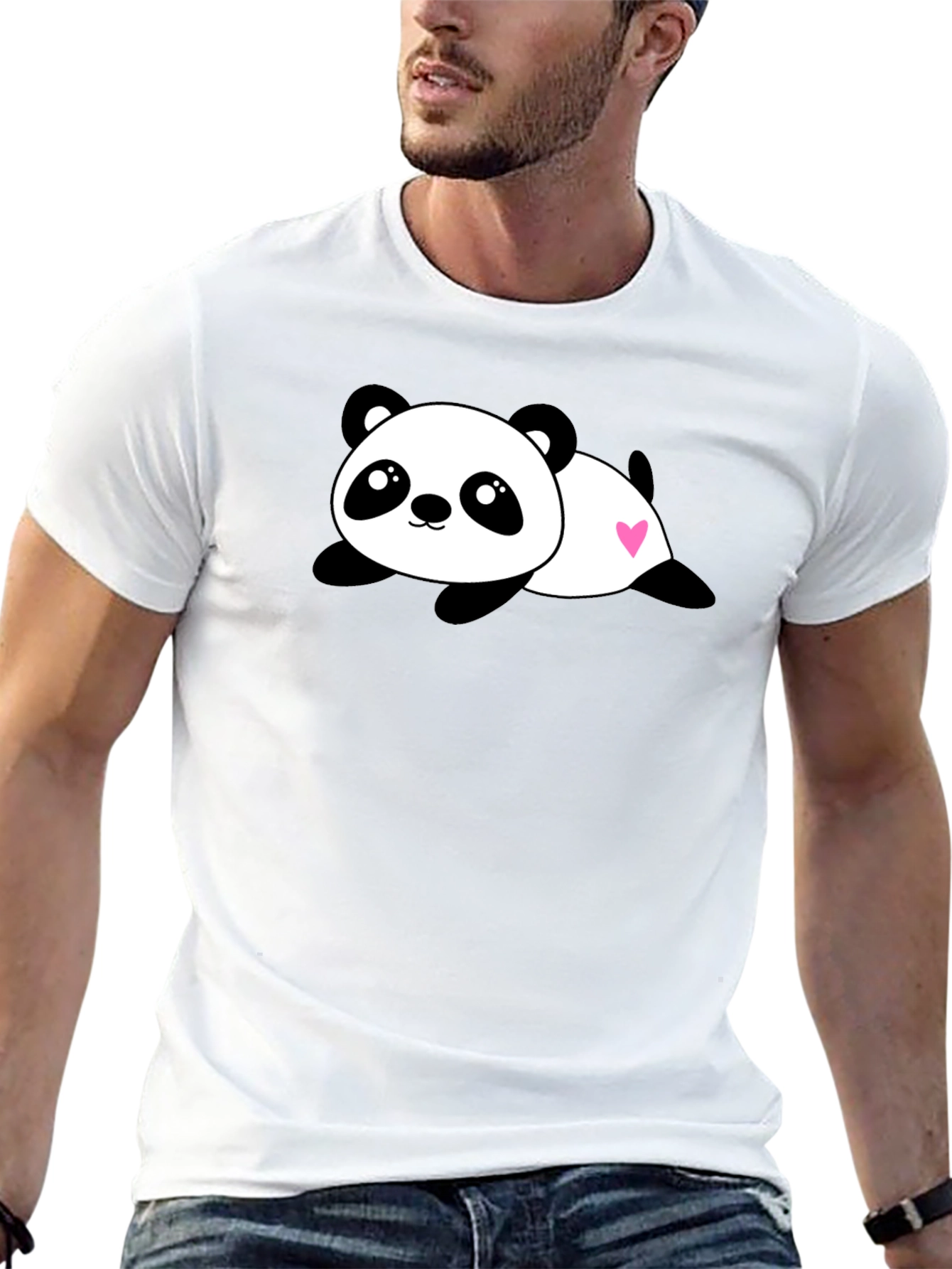 Cute Panda Heart Graphic Black T-Shirt