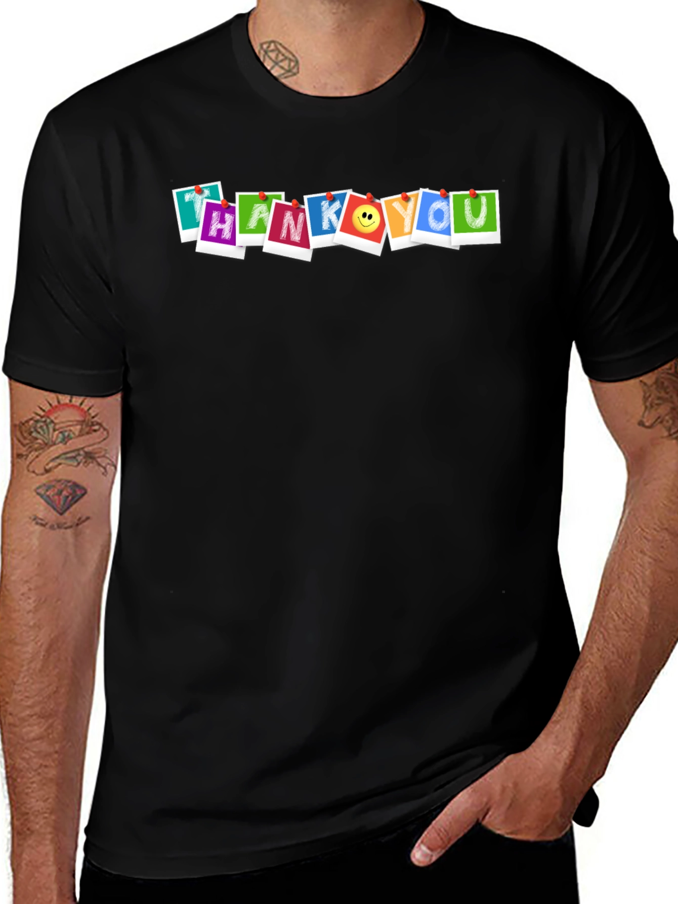 Thank You Graphic Print Black T-Shirt